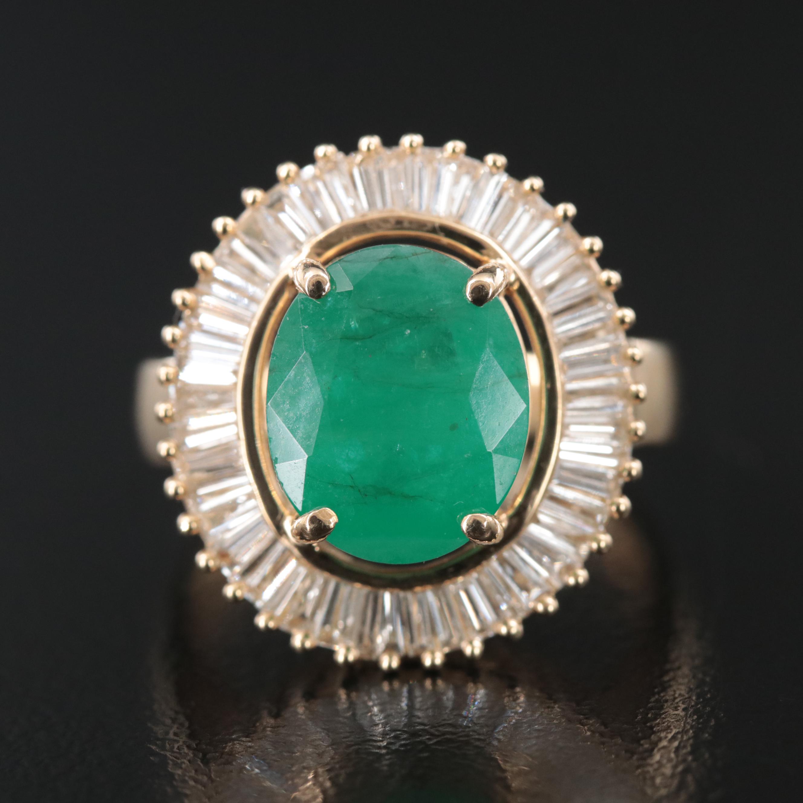 14K 4.14 CT Emerald and Diamond Ballerina Ring with Online GIA Report