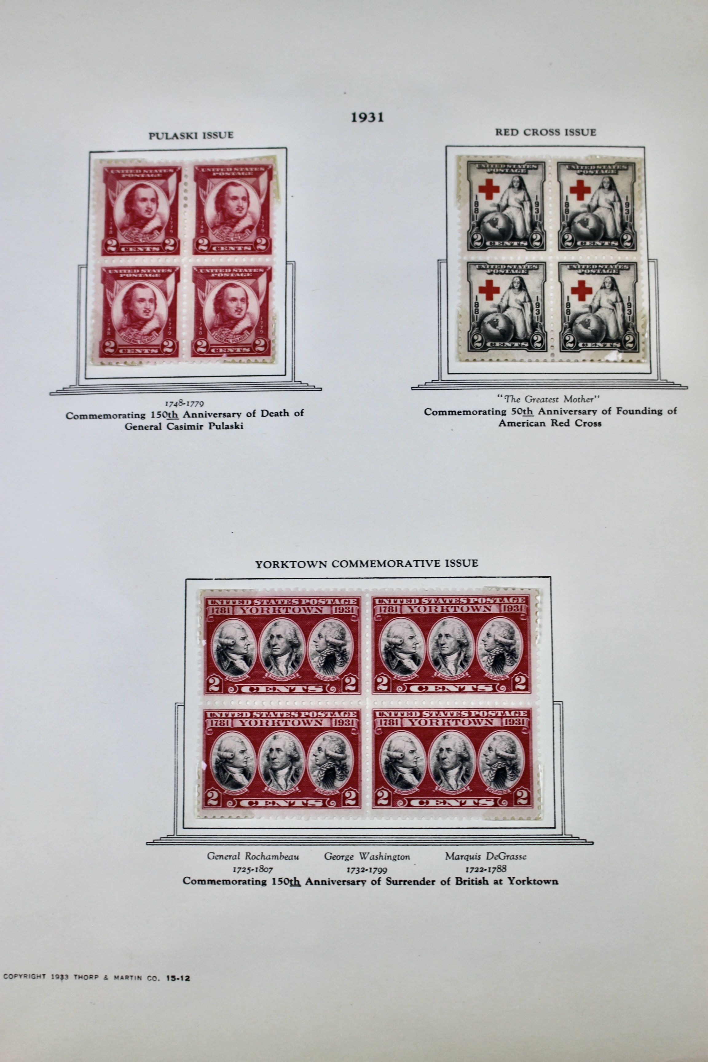 Mint Condition U.S. Postage Stamp Block Collection, 1929 to 1947