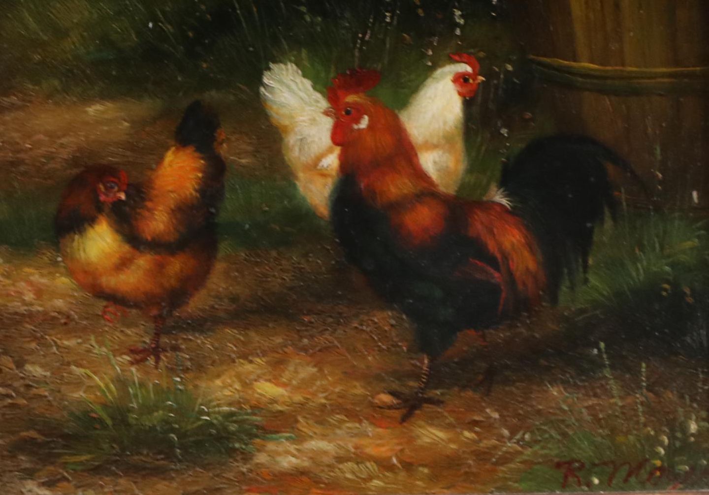 Oil Painting of Chickens in the Style of Edgar Hunt