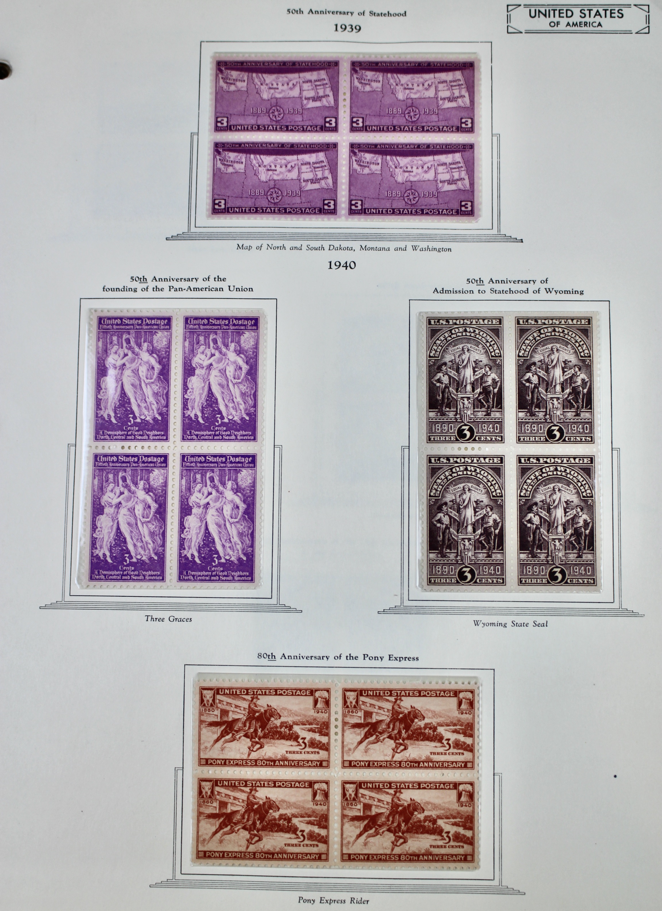 Mint Condition U.S. Postage Stamp Block Collection, 1929 to 1947