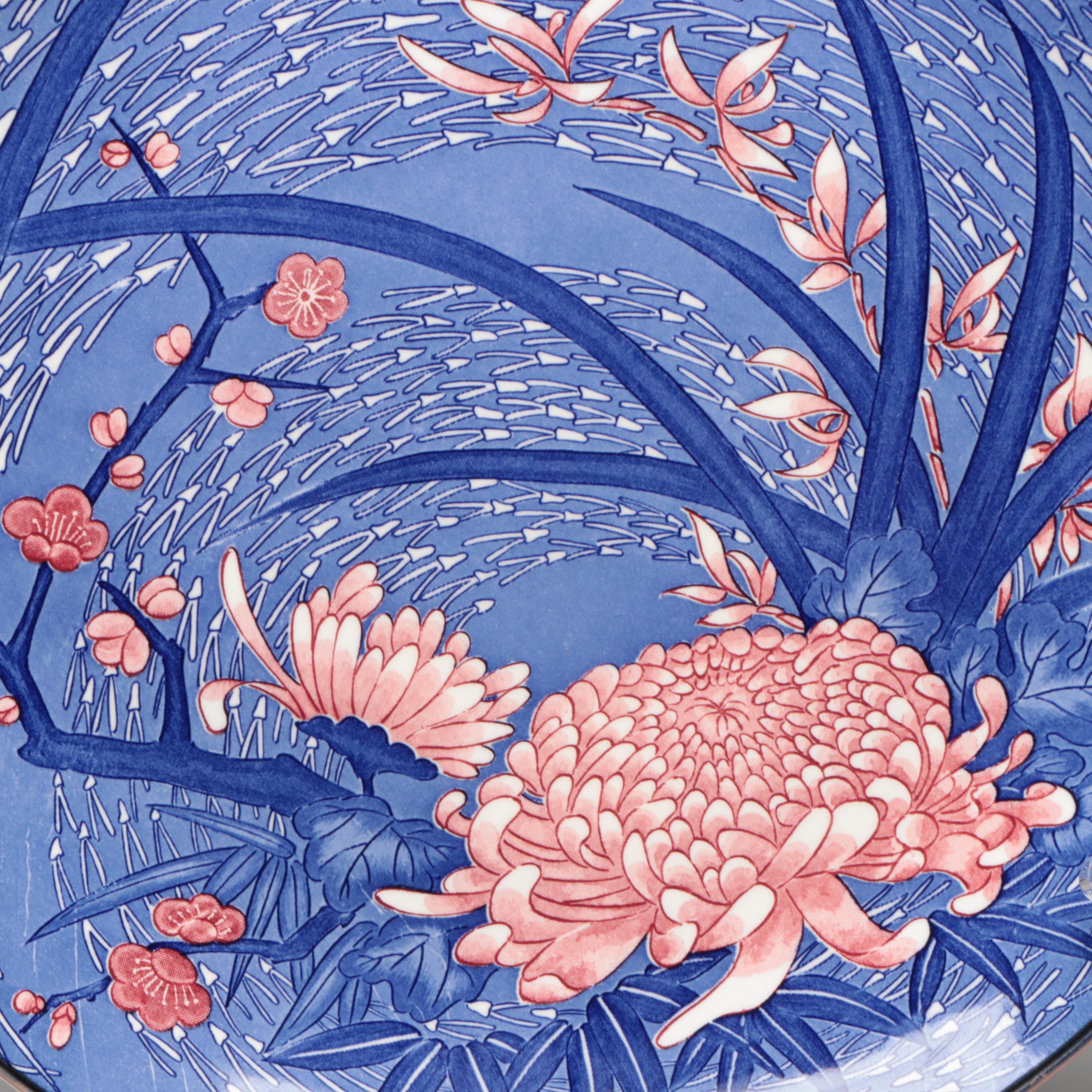 Japanese Toyo Porcelain Platters with Chrysanthemum and Cherry Blossom Motifs