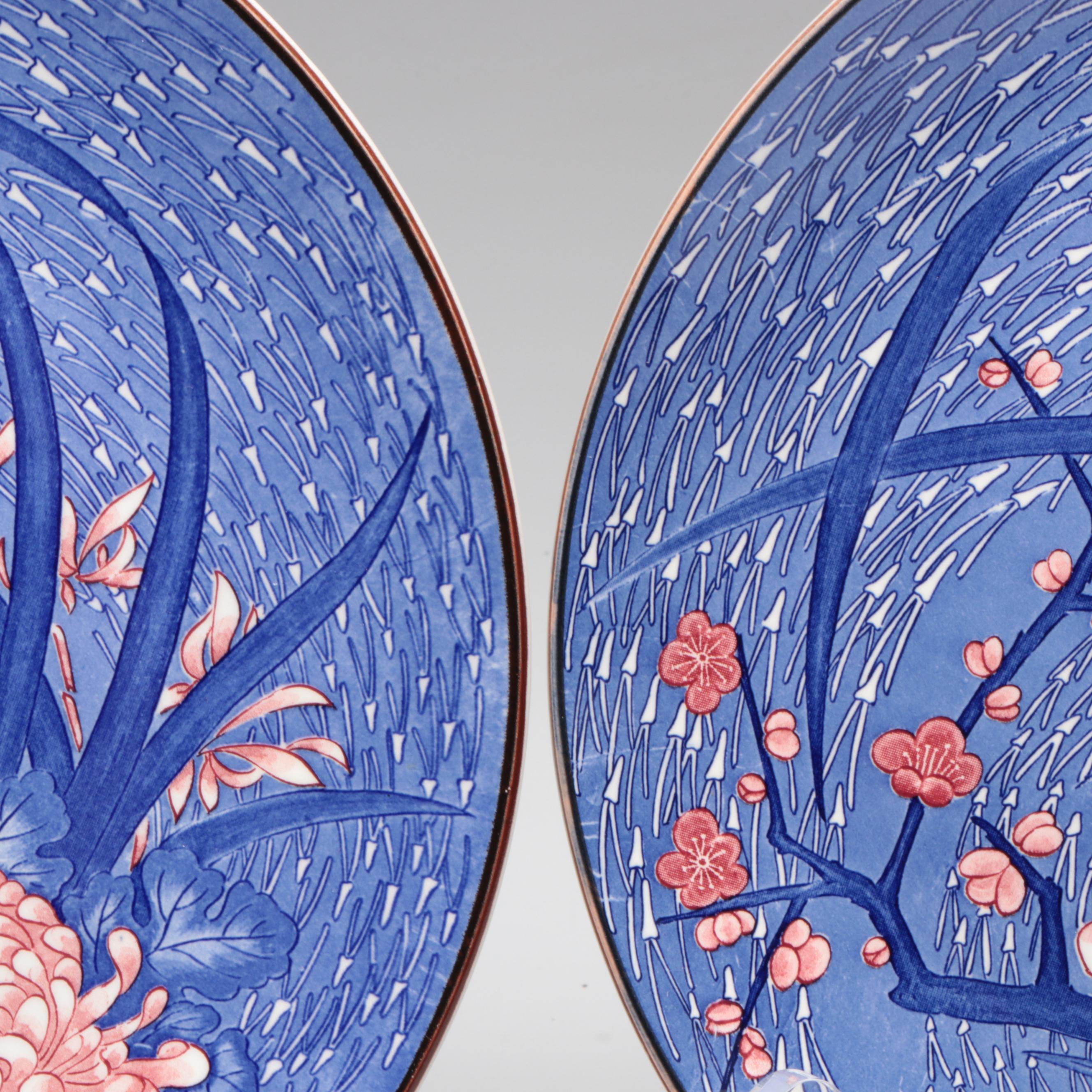 Japanese Toyo Porcelain Platters with Chrysanthemum and Cherry Blossom Motifs