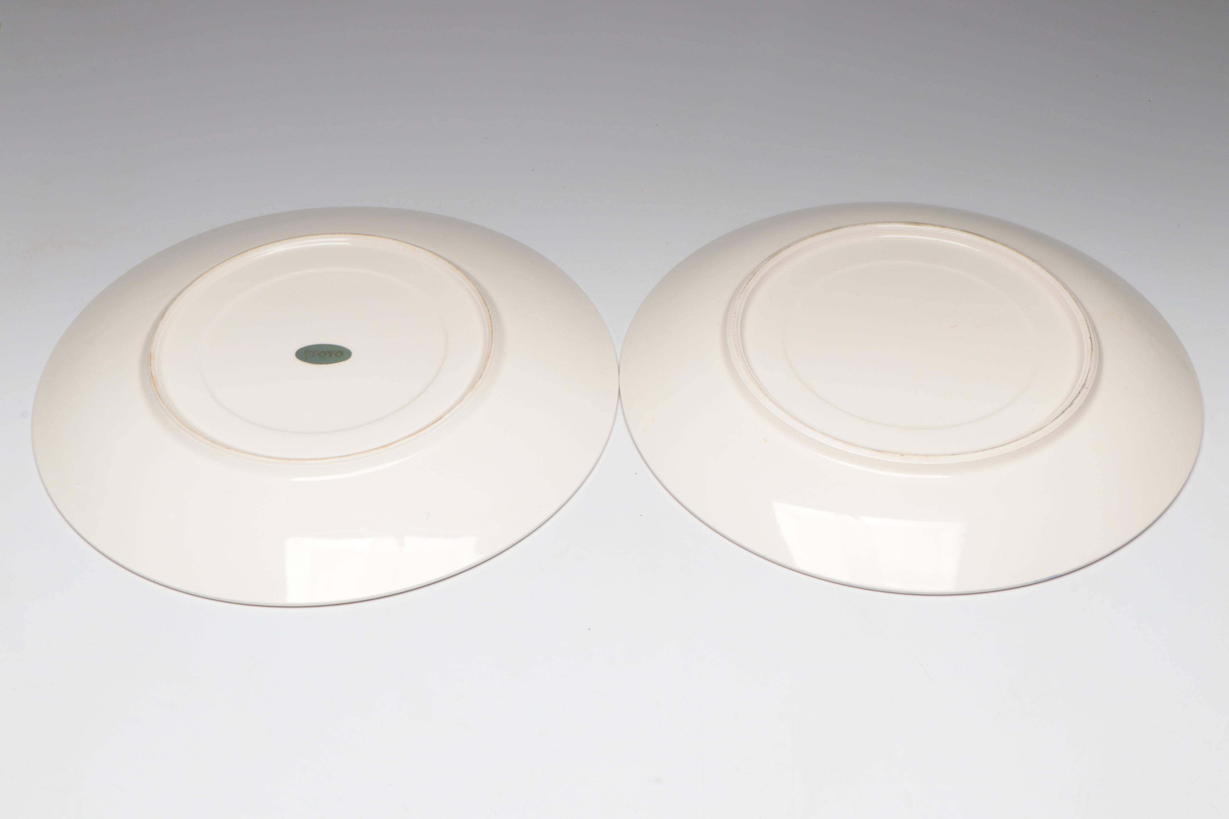 Japanese Toyo Porcelain Platters with Chrysanthemum and Cherry Blossom Motifs