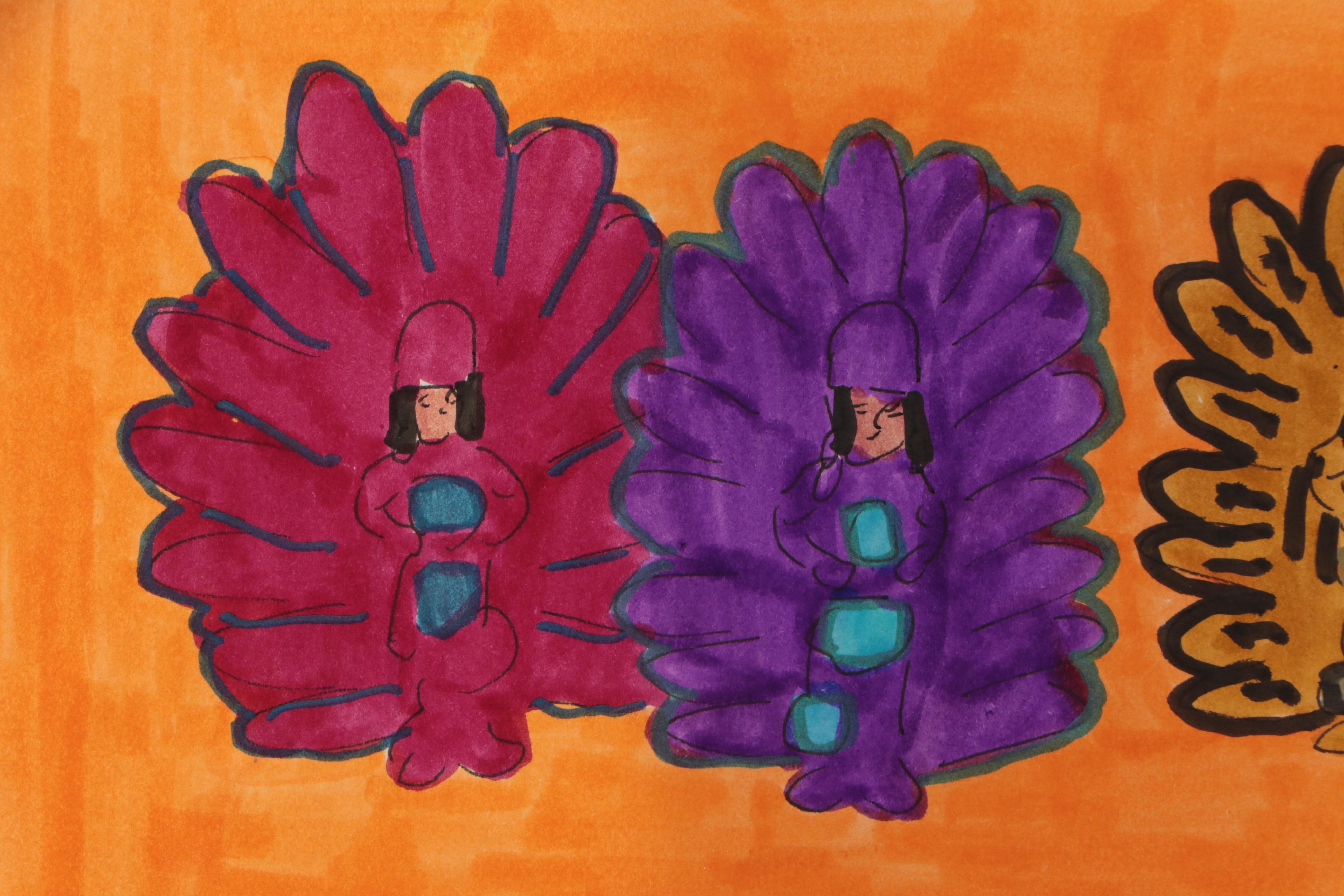 Dapper Bruce Lafitte Outsider Art Drawing "3 Little Indians"