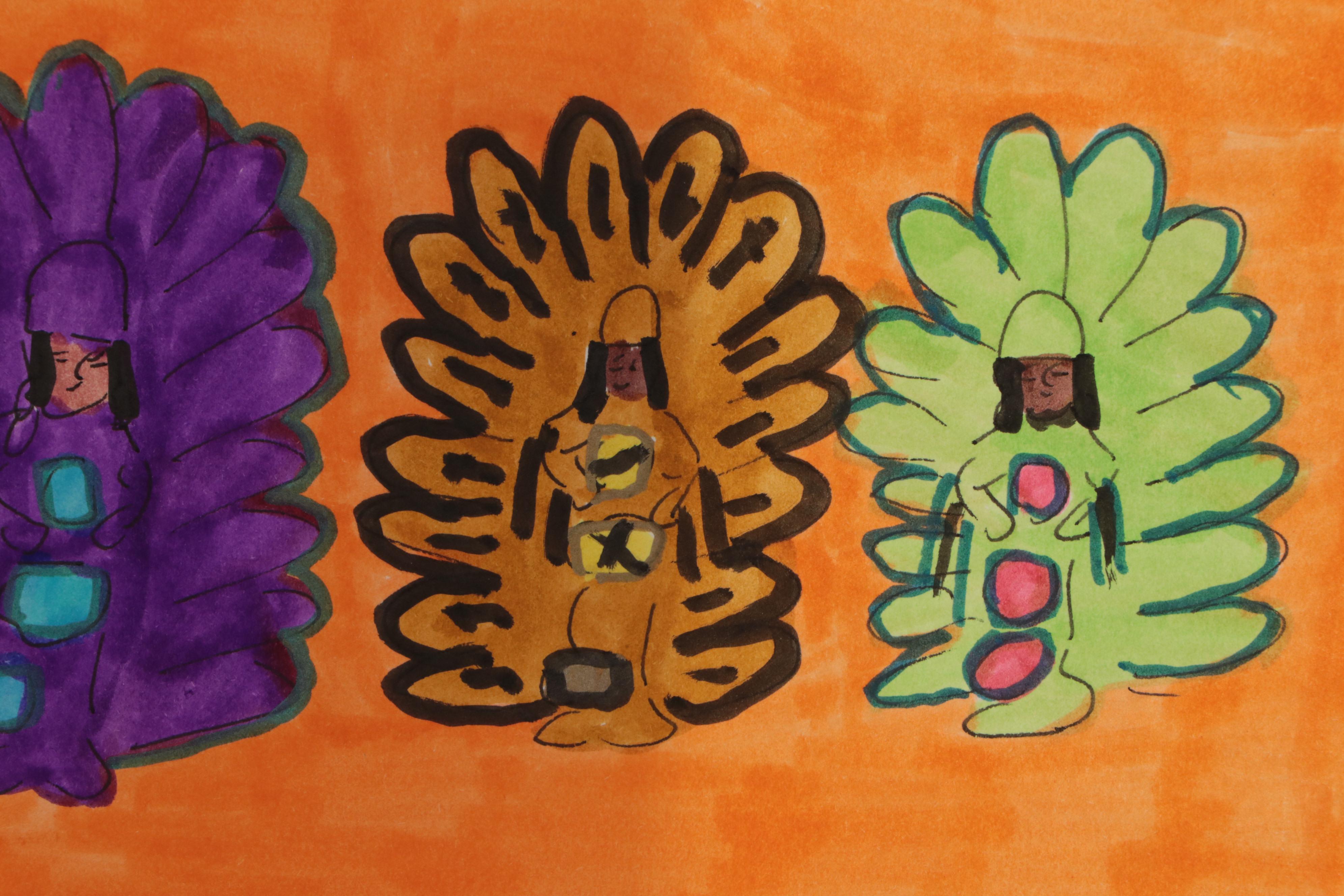 Dapper Bruce Lafitte Outsider Art Drawing "3 Little Indians"