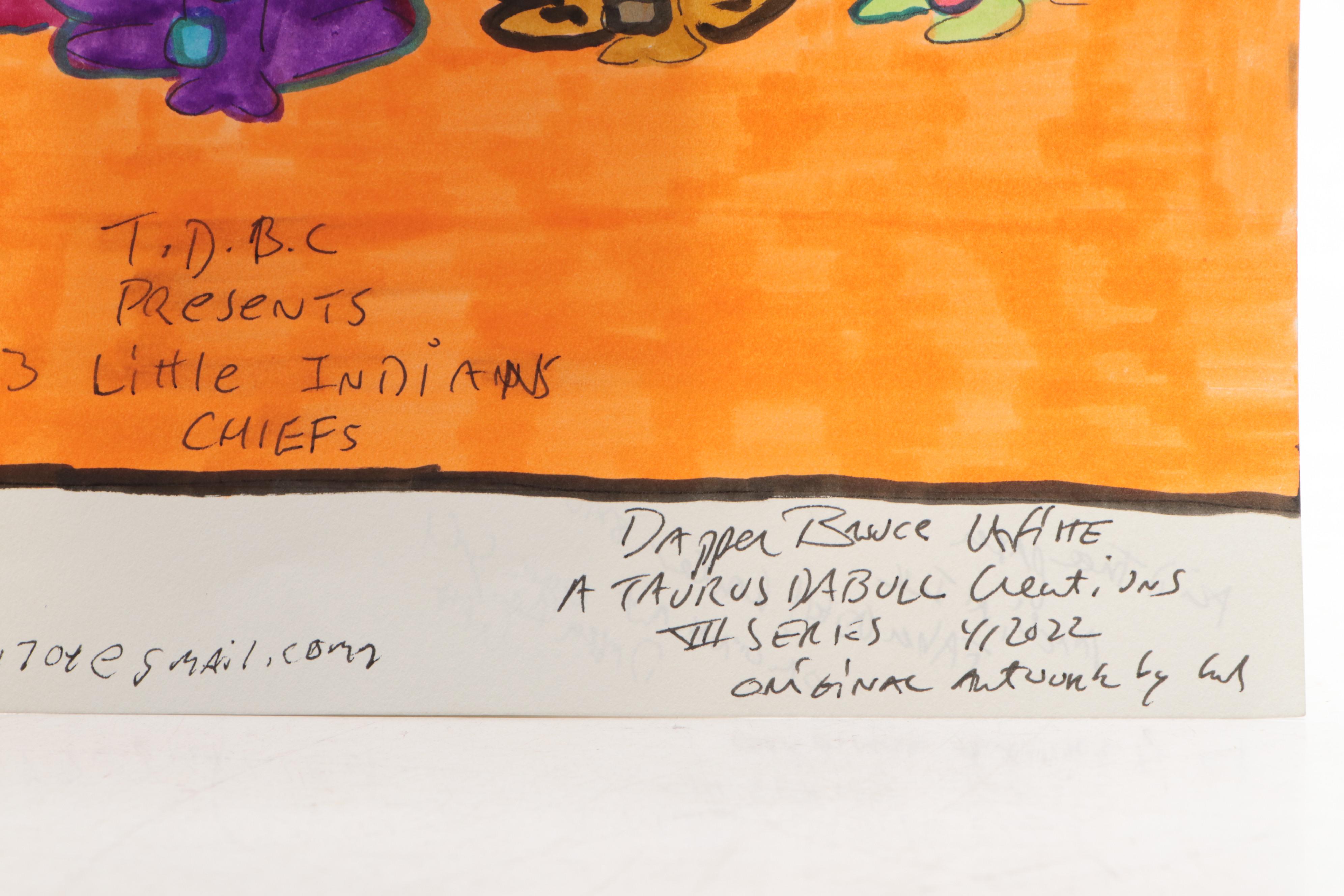 Dapper Bruce Lafitte Outsider Art Drawing "3 Little Indians"