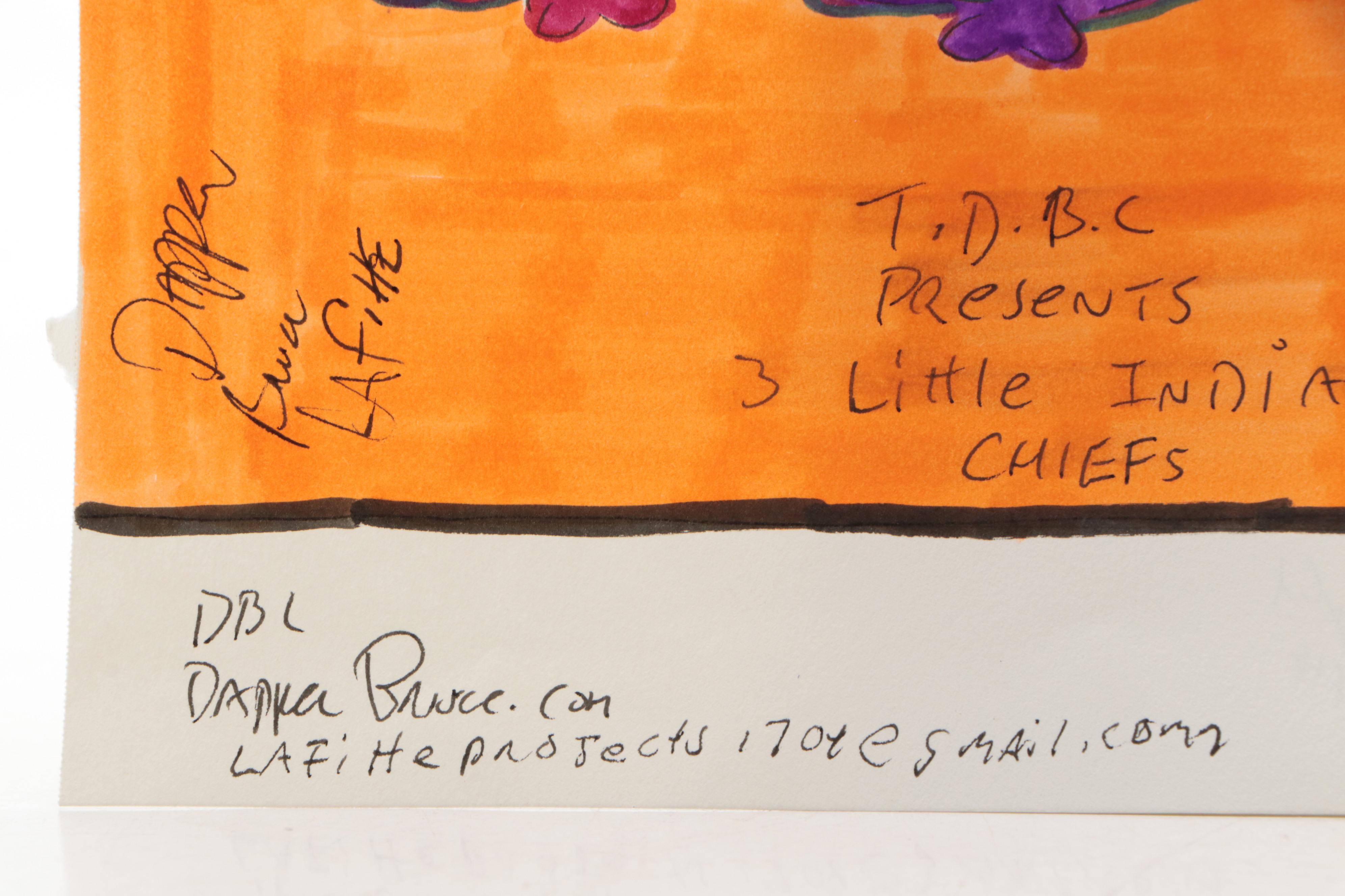 Dapper Bruce Lafitte Outsider Art Drawing "3 Little Indians"