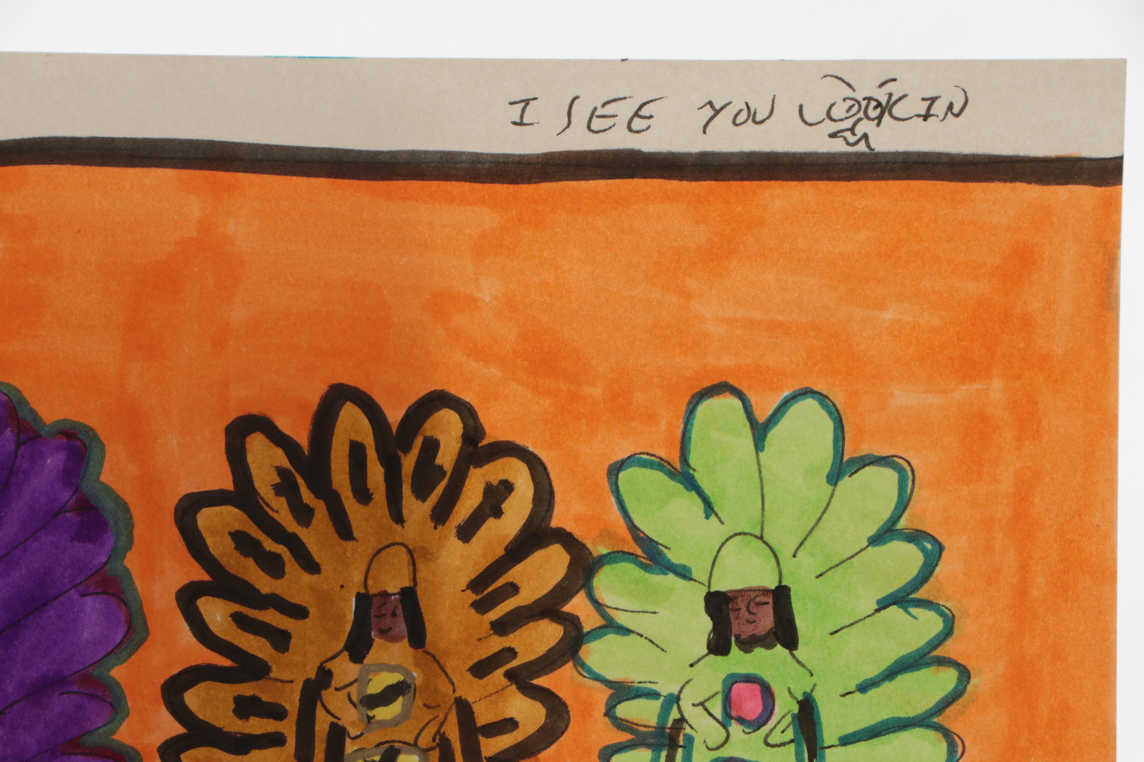 Dapper Bruce Lafitte Outsider Art Drawing "3 Little Indians"