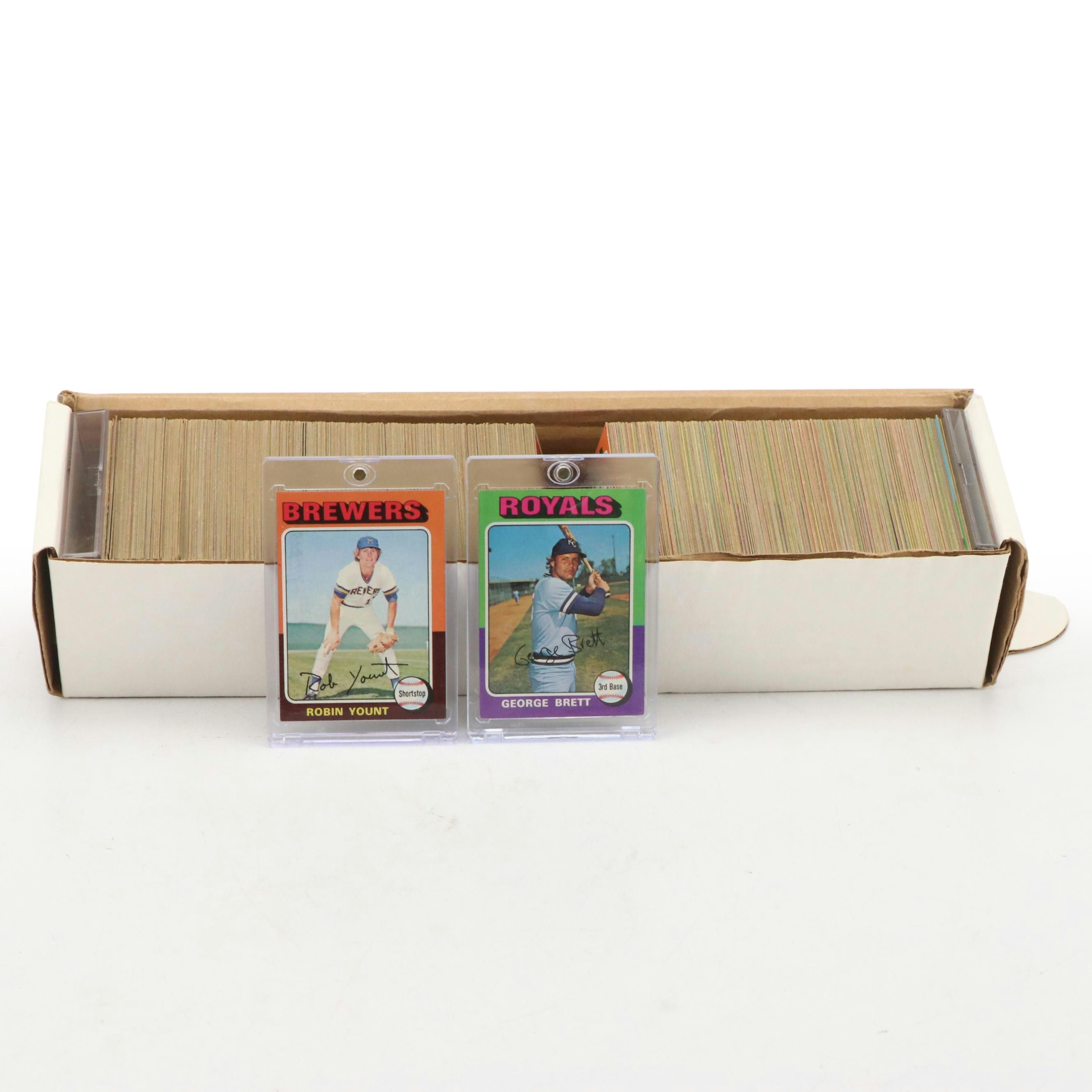 1975 Topps Baseball Card Set Featuring Robin Yount and George Brett Rookies