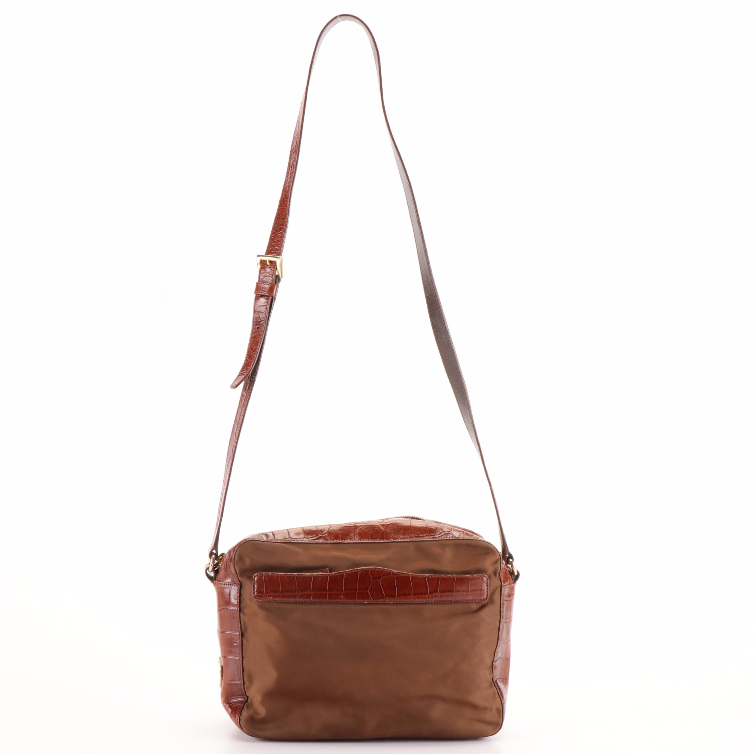 Prada Crossbody Bag in Crocodile-Trimmed Tessuto Nylon