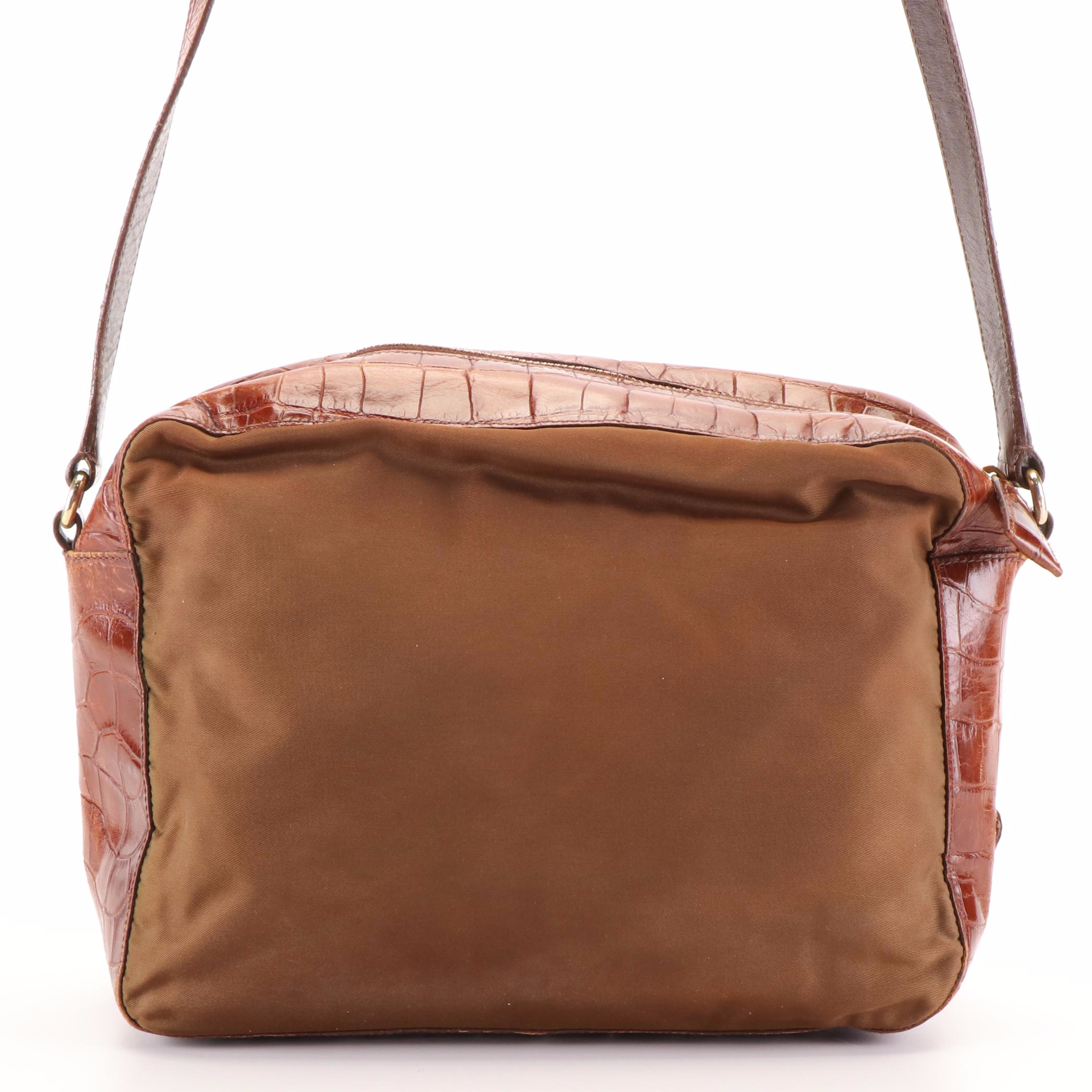 Prada Crossbody Bag in Crocodile-Trimmed Tessuto Nylon