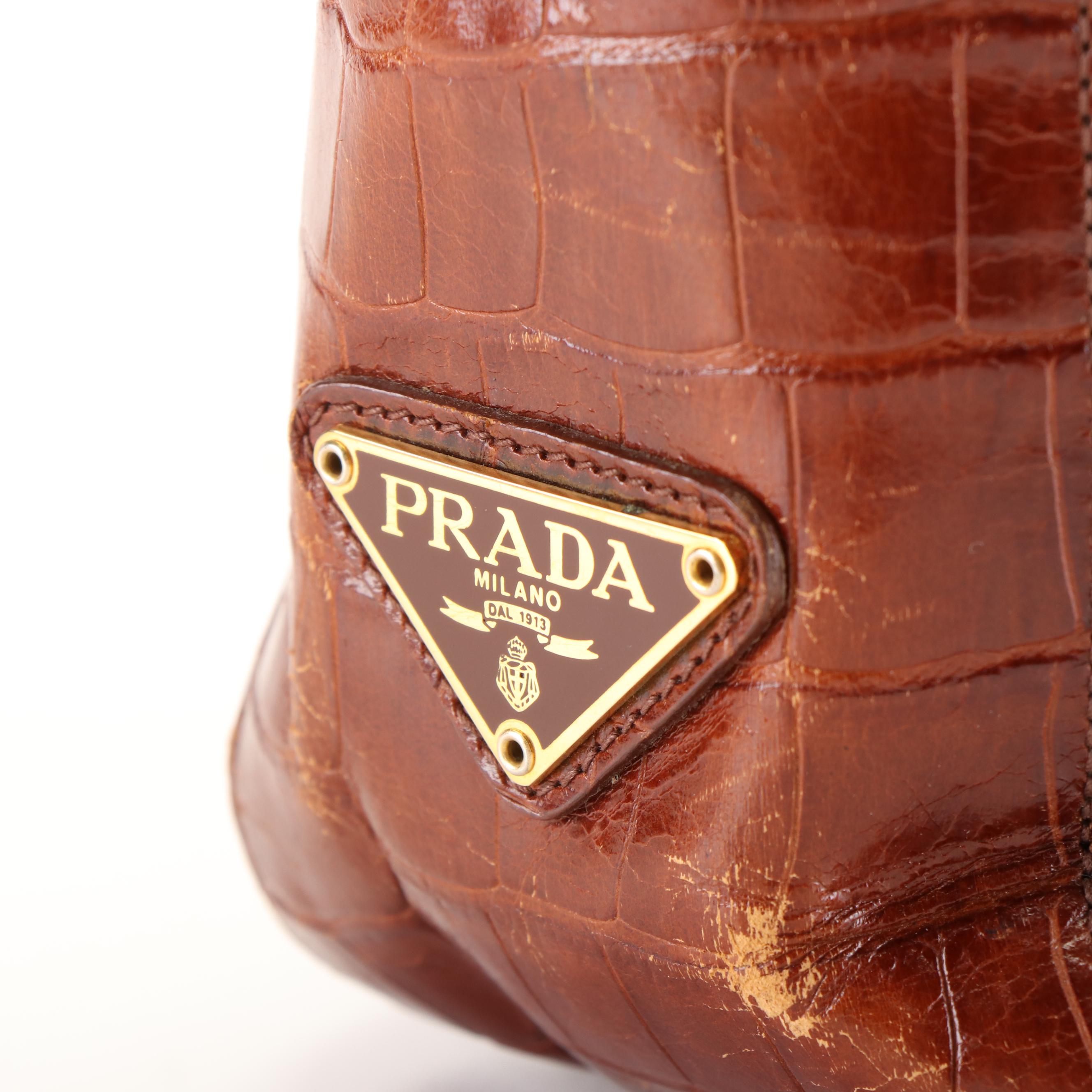 Prada Crossbody Bag in Crocodile-Trimmed Tessuto Nylon