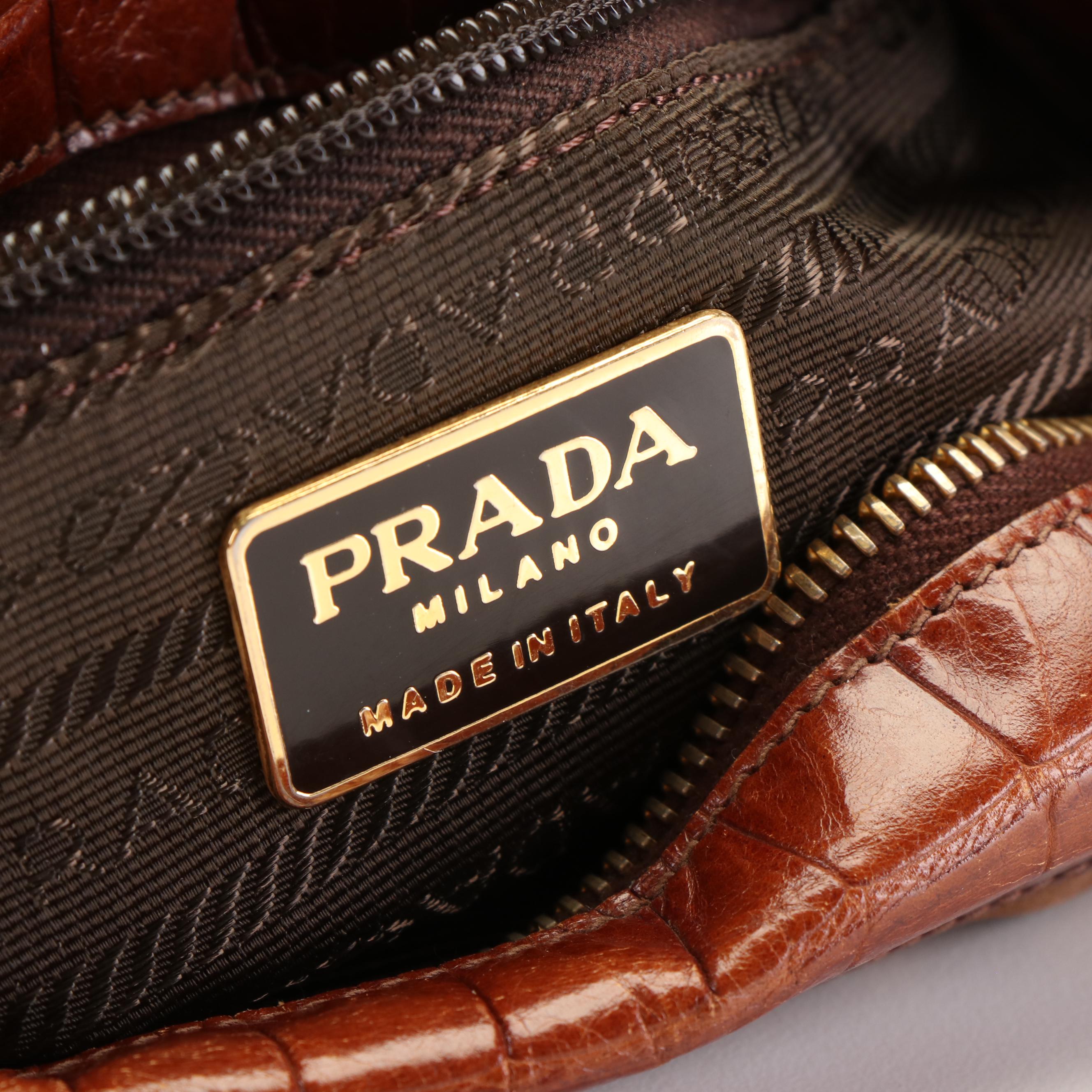 Prada Crossbody Bag in Crocodile-Trimmed Tessuto Nylon
