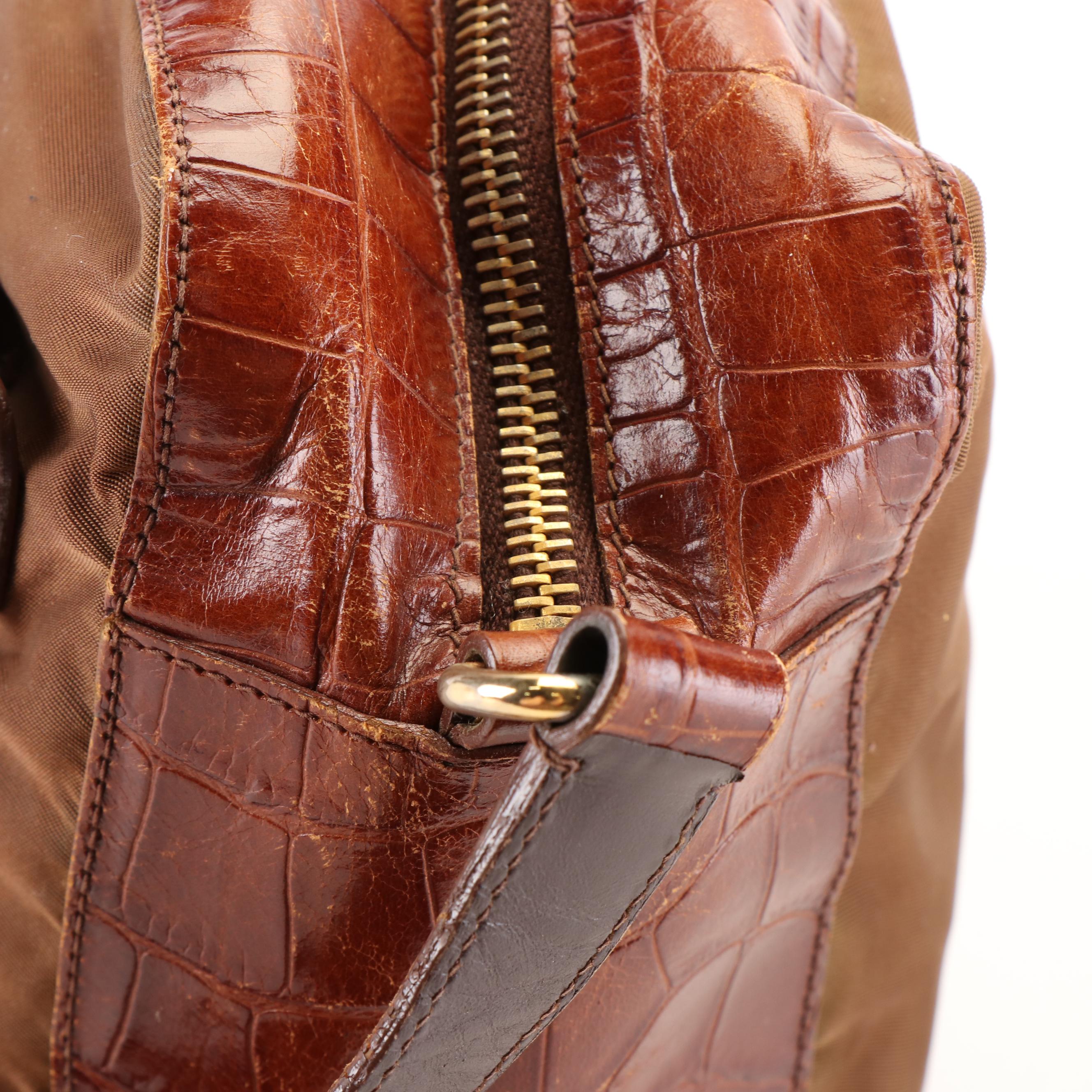 Prada Crossbody Bag in Crocodile-Trimmed Tessuto Nylon