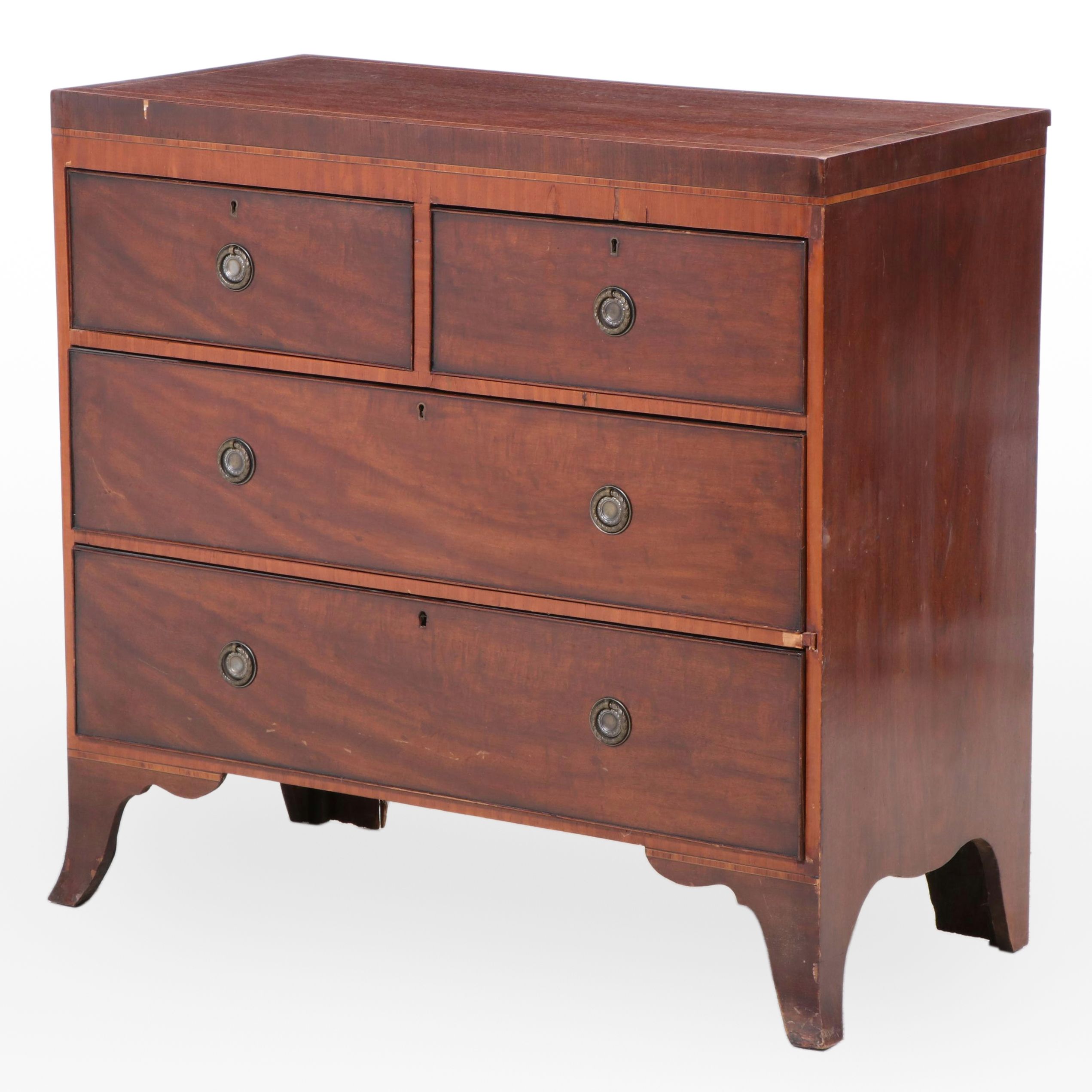 Late George III Mahogany and Line-Inlaid Four-Drawer Chest, Early 19th Century