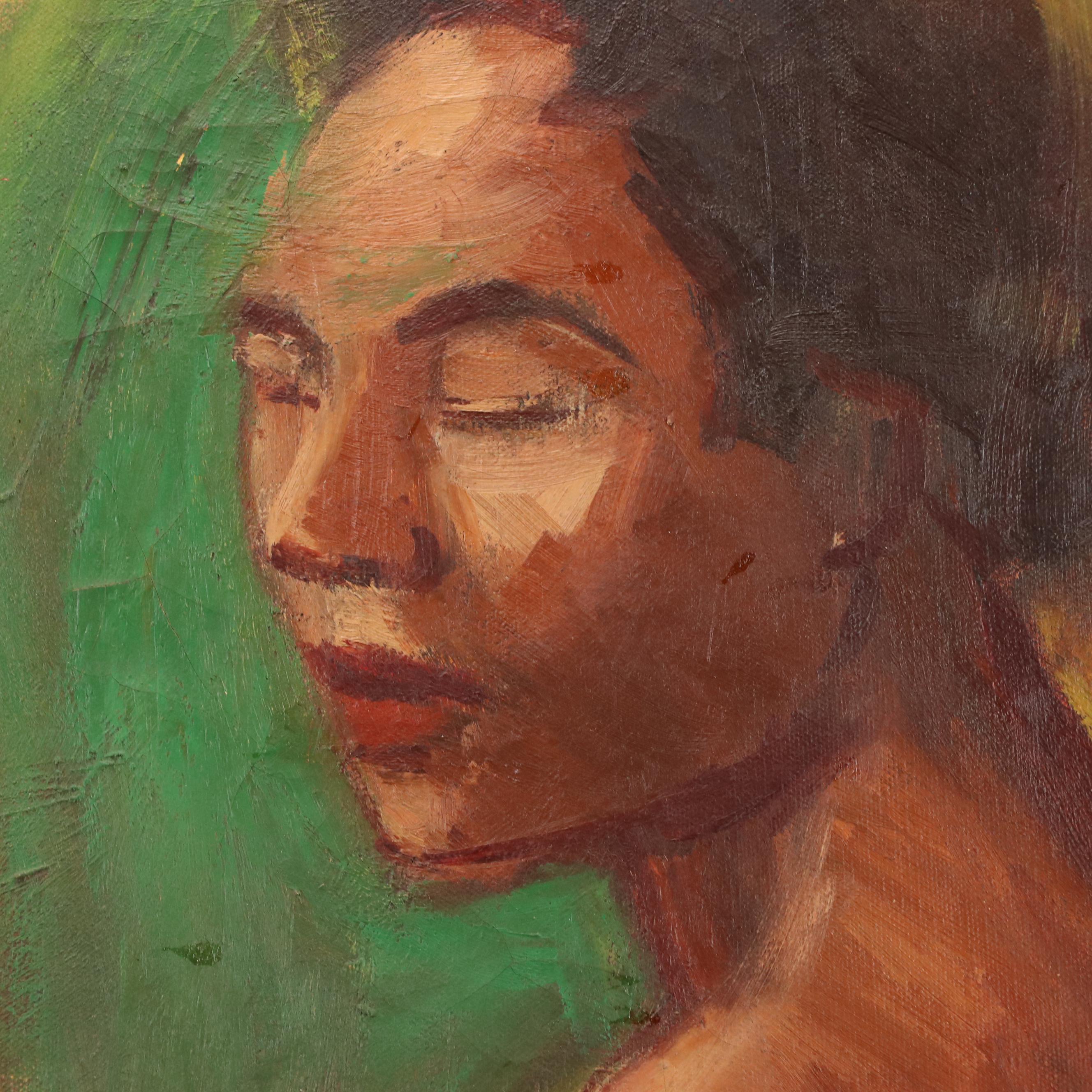 Portrait Oil Painting of Woman in Red Dress