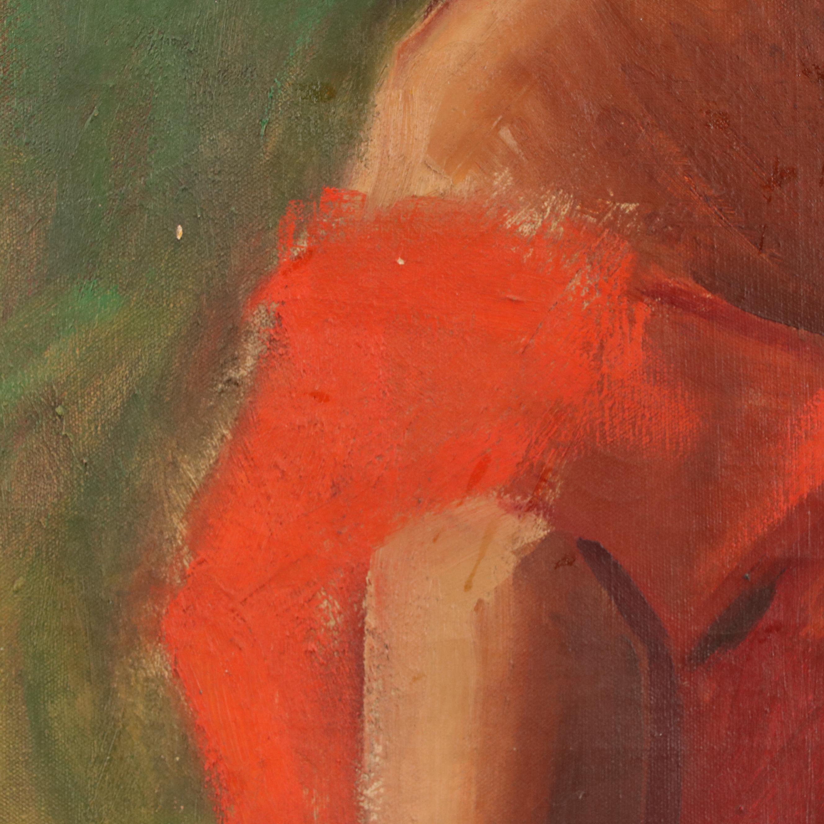 Portrait Oil Painting of Woman in Red Dress