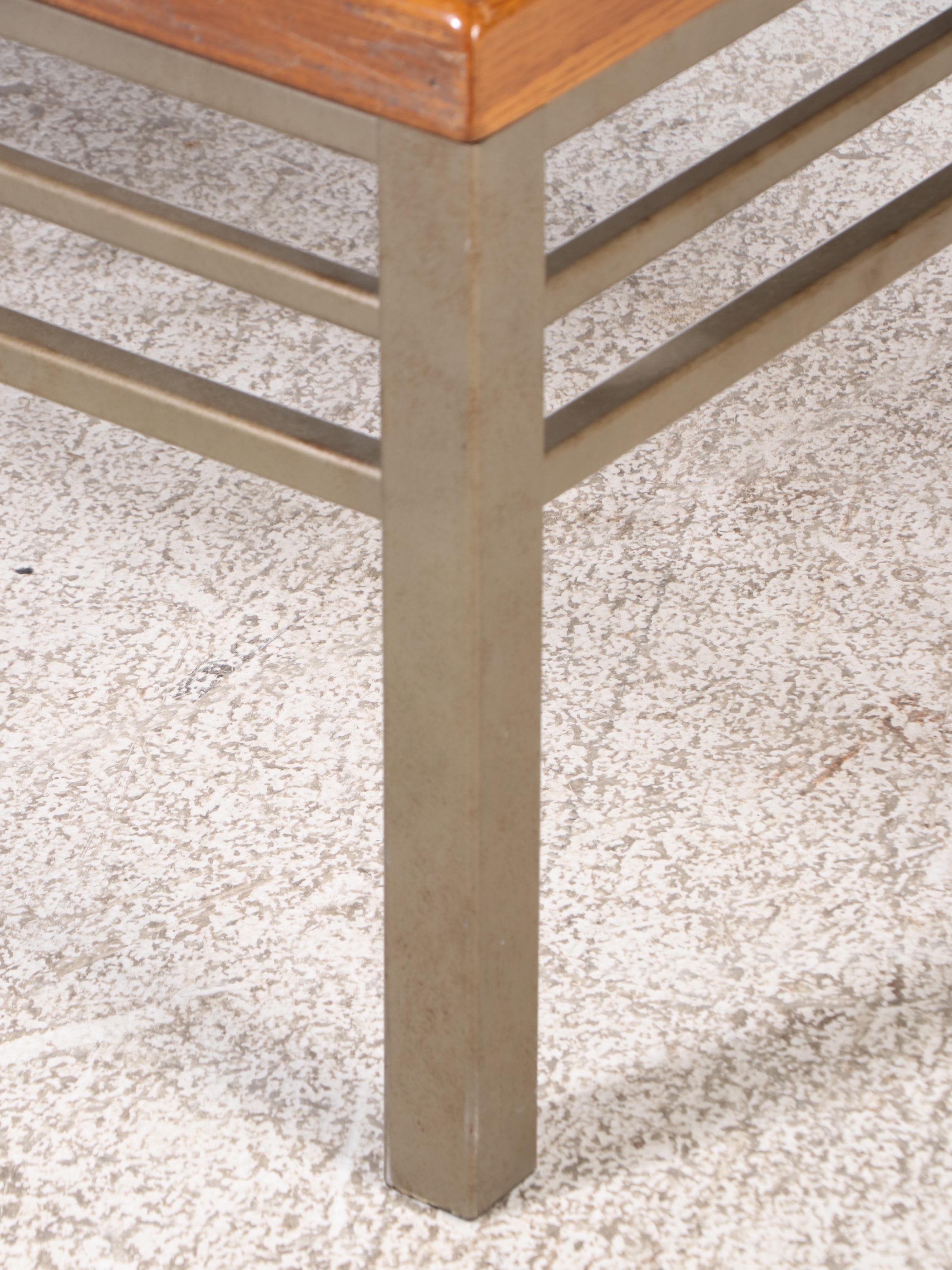 Contemporary Metal and Oak Glass Top Coffee Table