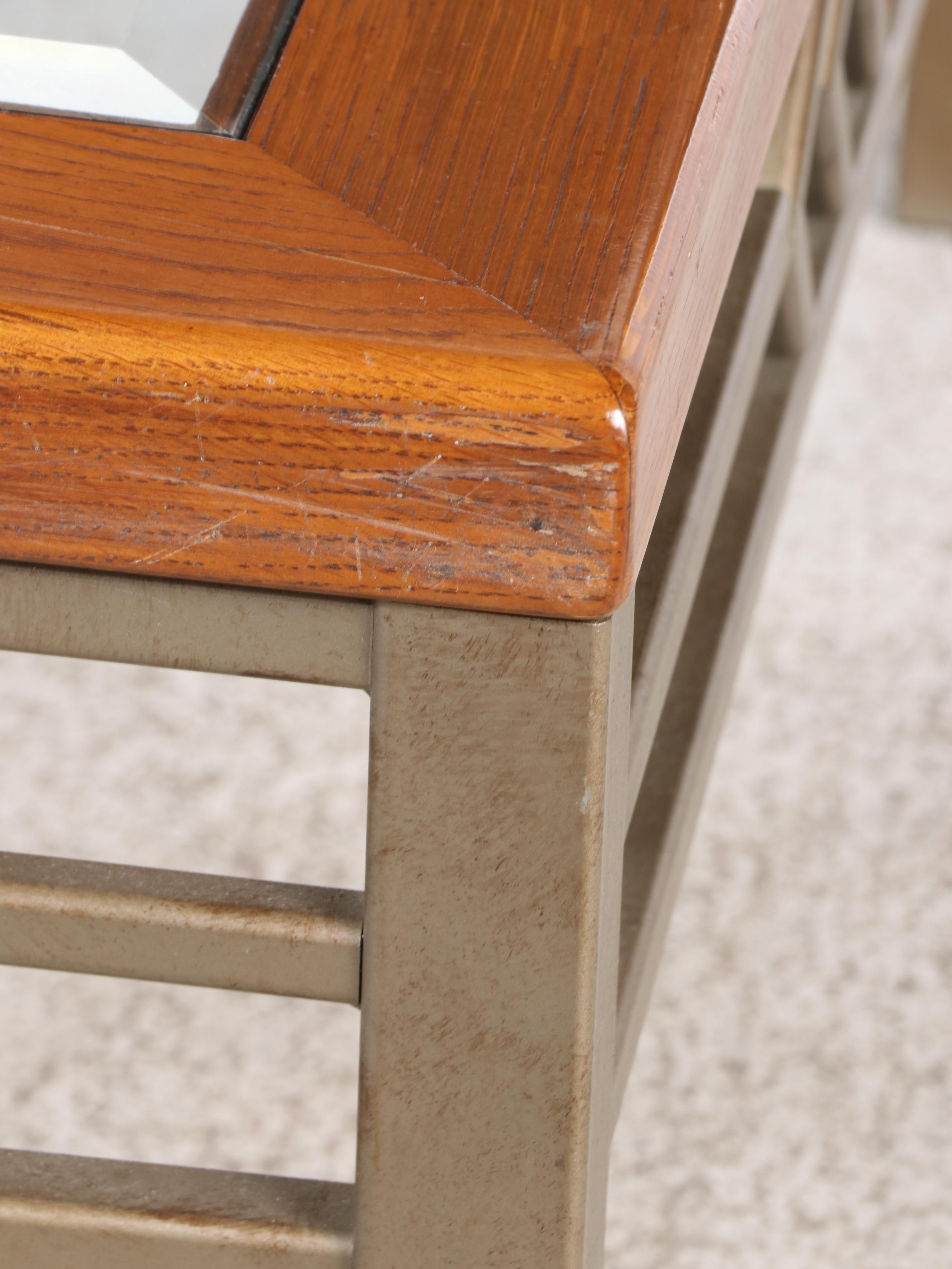 Contemporary Metal and Oak Glass Top Coffee Table