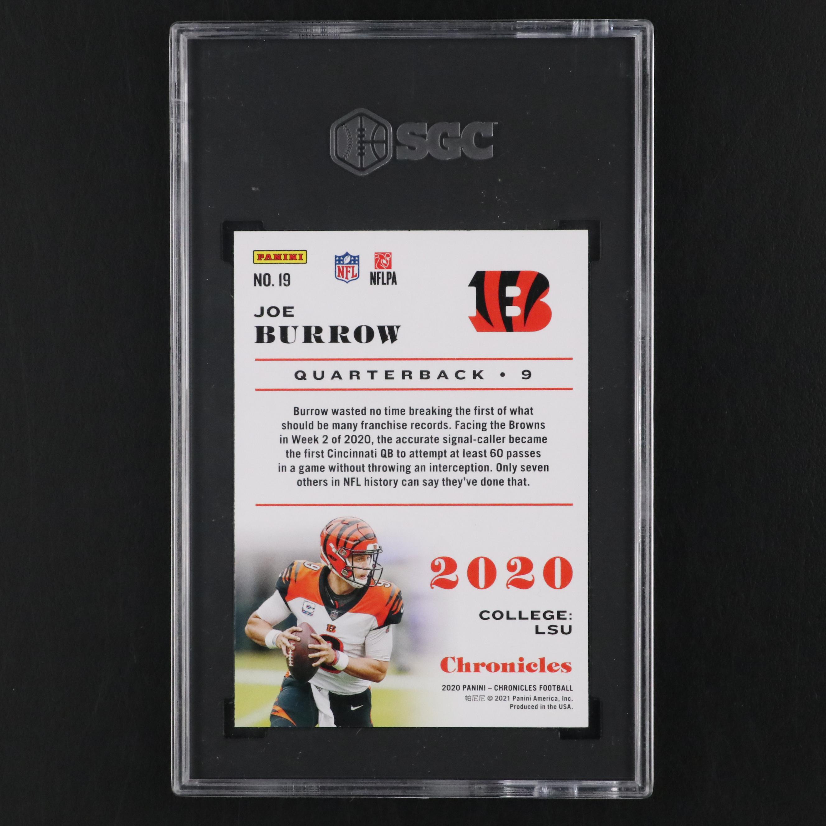 2020 Panini Chronicles Joe Burrow Rookie Card #19 Graded SGC 10