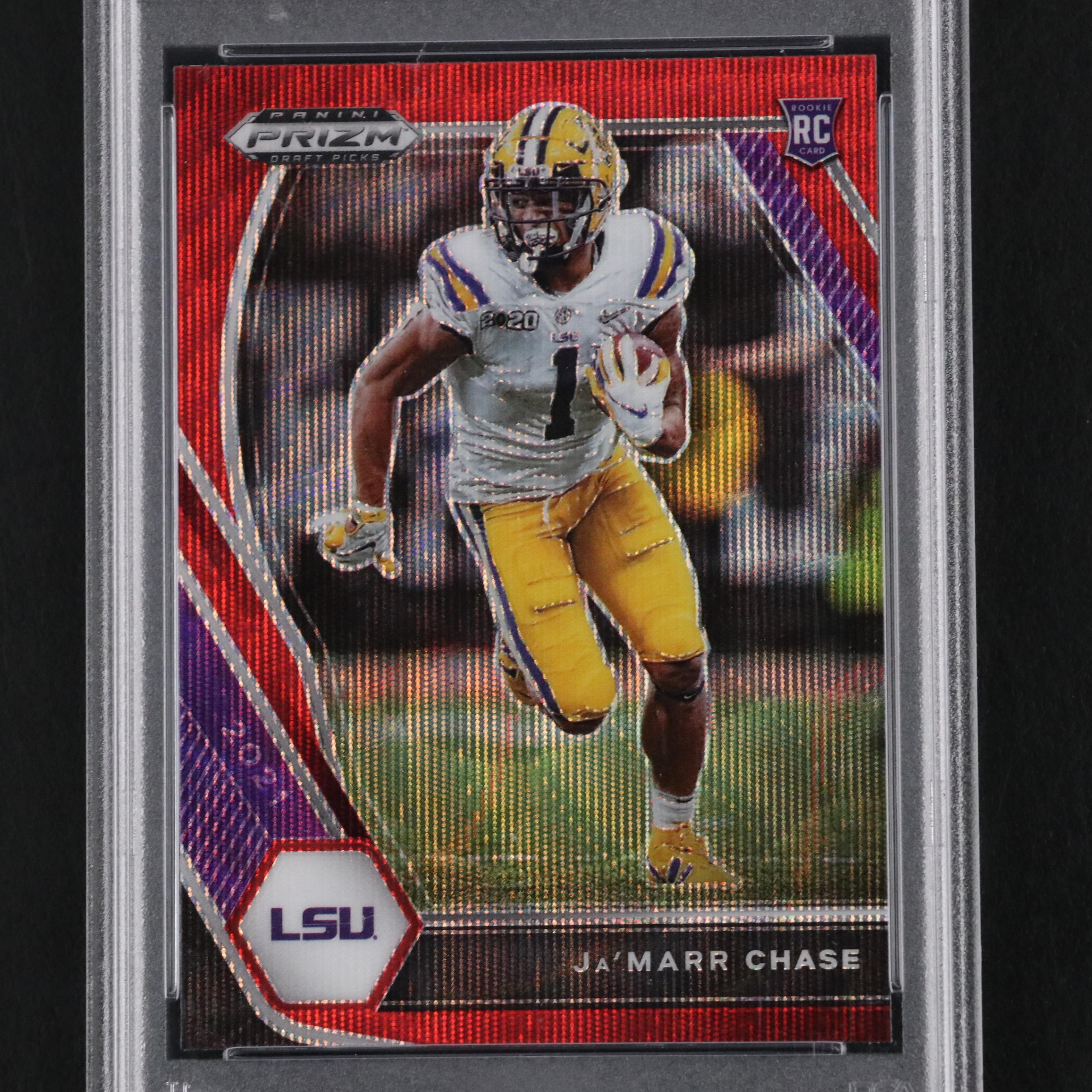 2021 Prizm Draft Picks Ja’Marr Chase Rookie Ruby Wave Card #112 Graded PSA 10