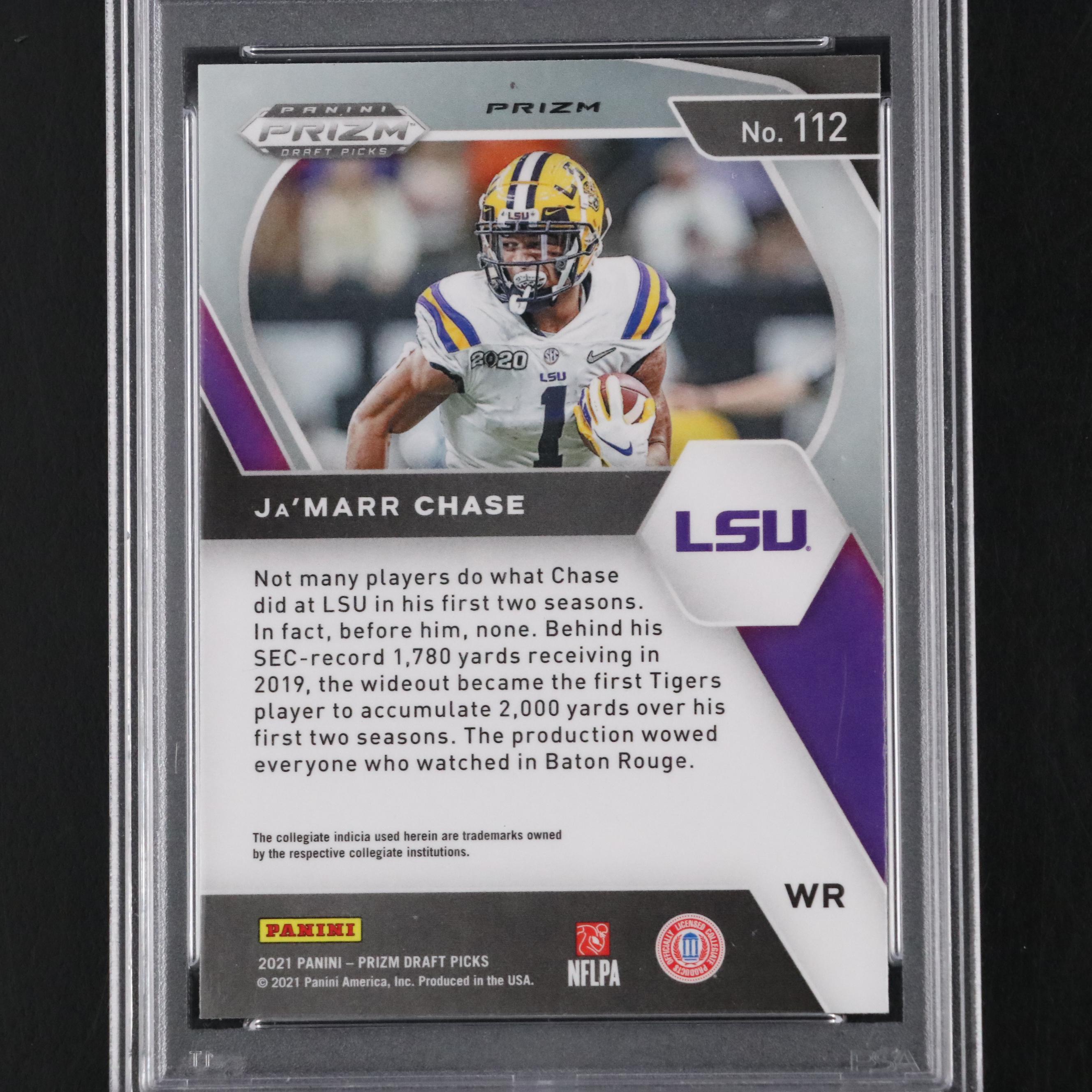 2021 Prizm Draft Picks Ja’Marr Chase Rookie Ruby Wave Card #112 Graded PSA 10