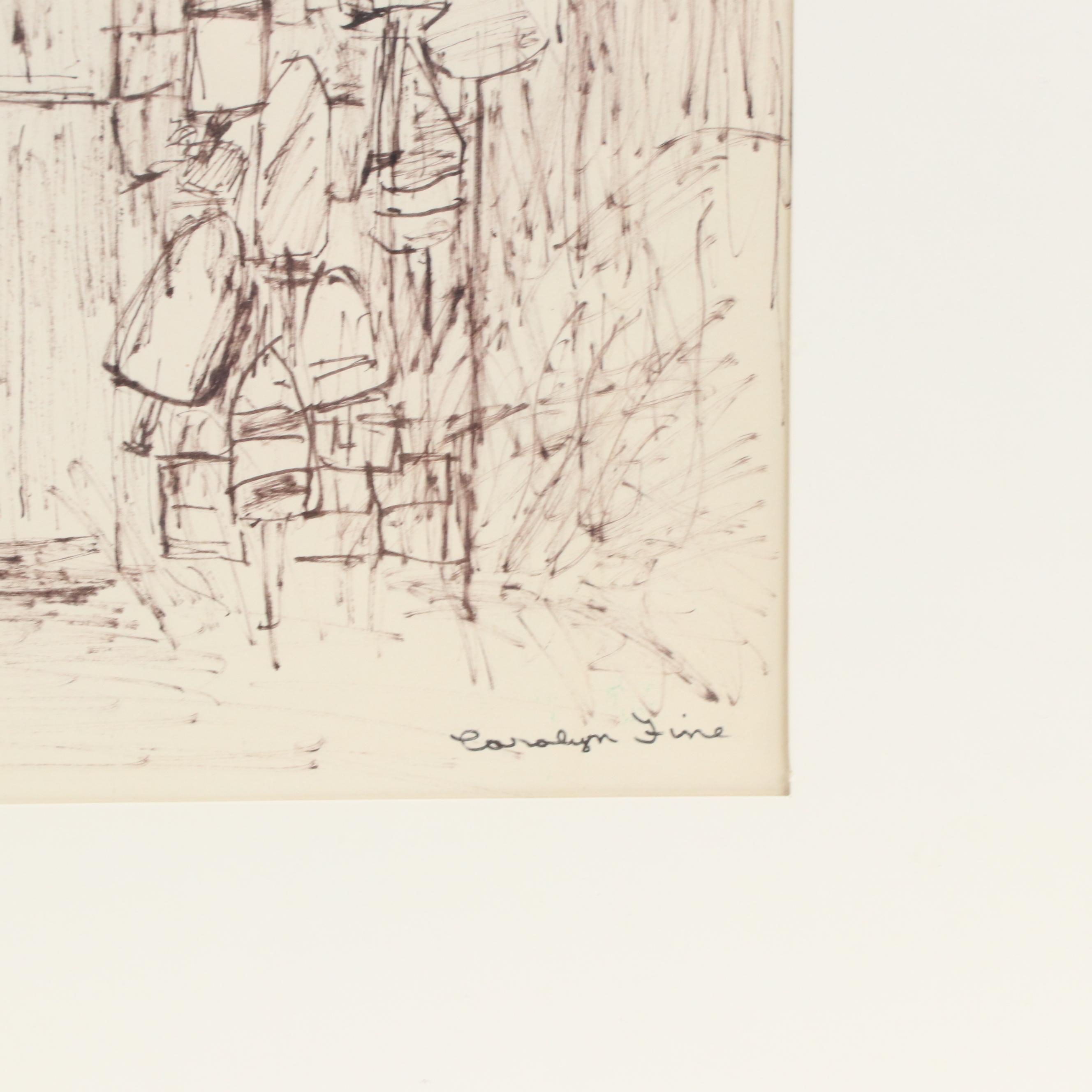 Hilly Wooded Landscape Ink Drawing