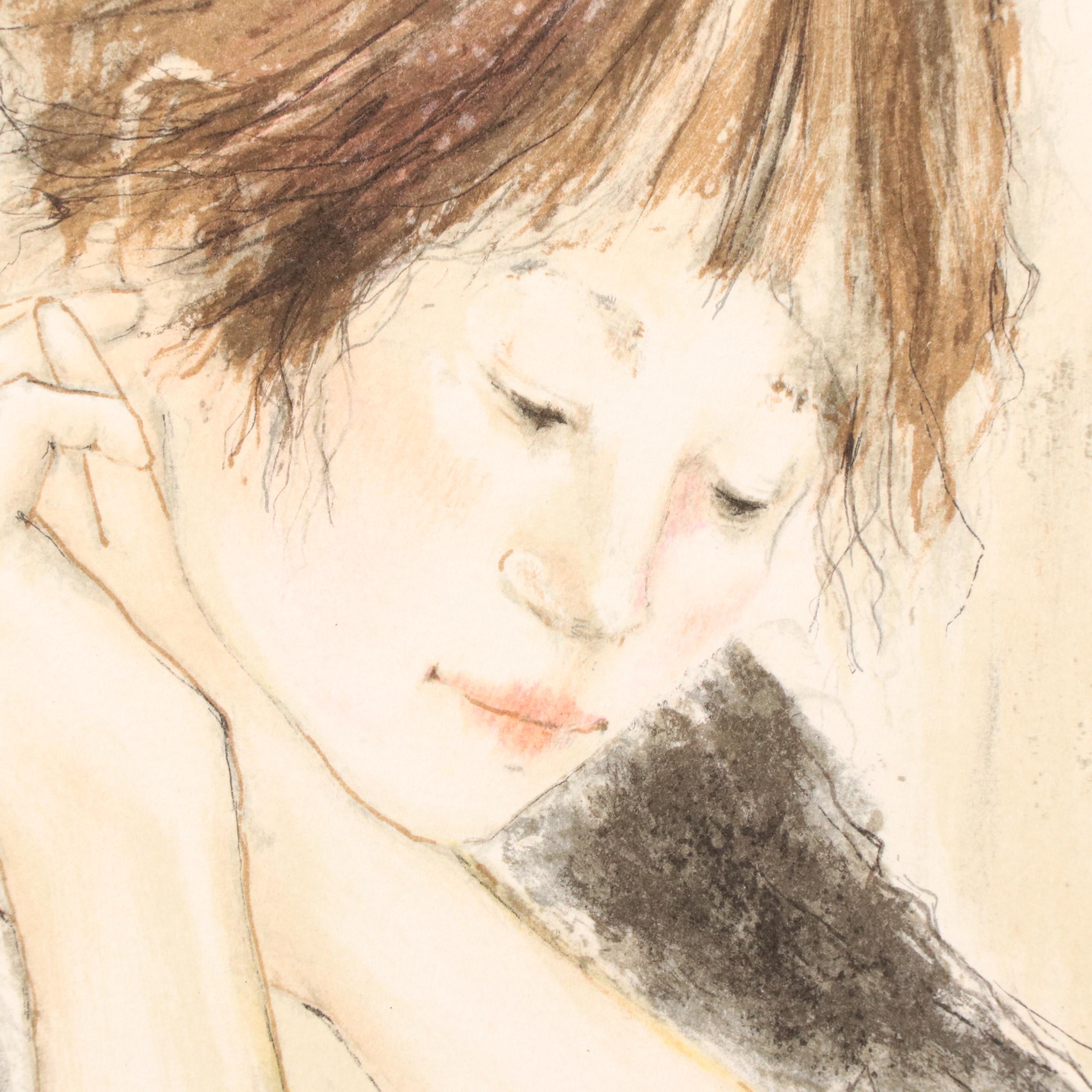 Susan Sahall Color Lithograph of Pensive Woman