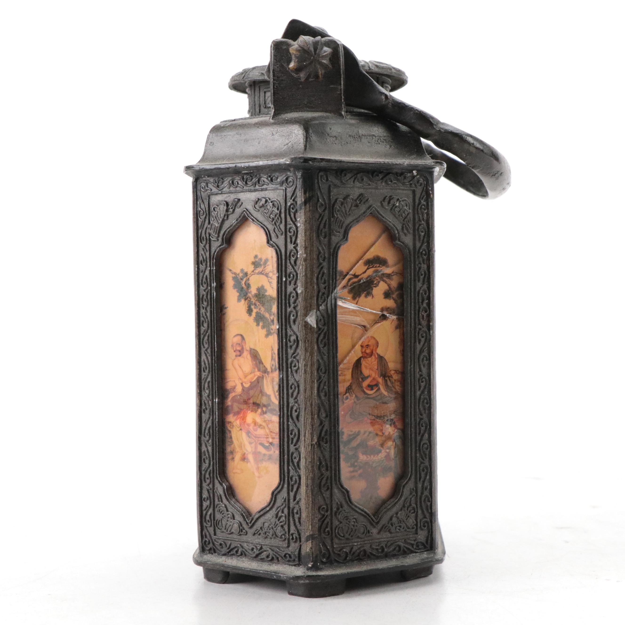 Chinese Metal Hexagonal Teapot with Glass Covered Panels
