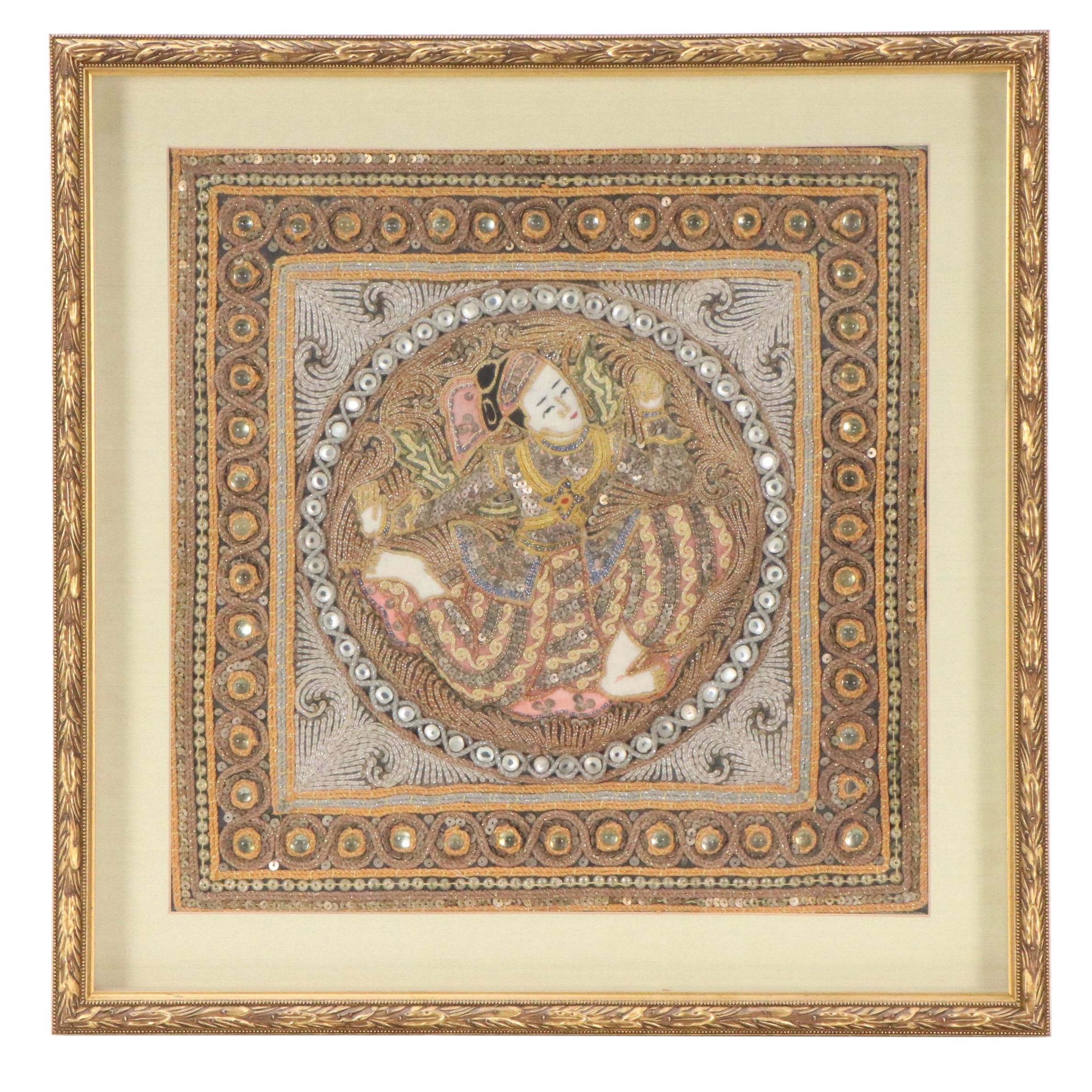 Burmese Hand-Embroidered, Beaded and Embellished Kalaga Panel