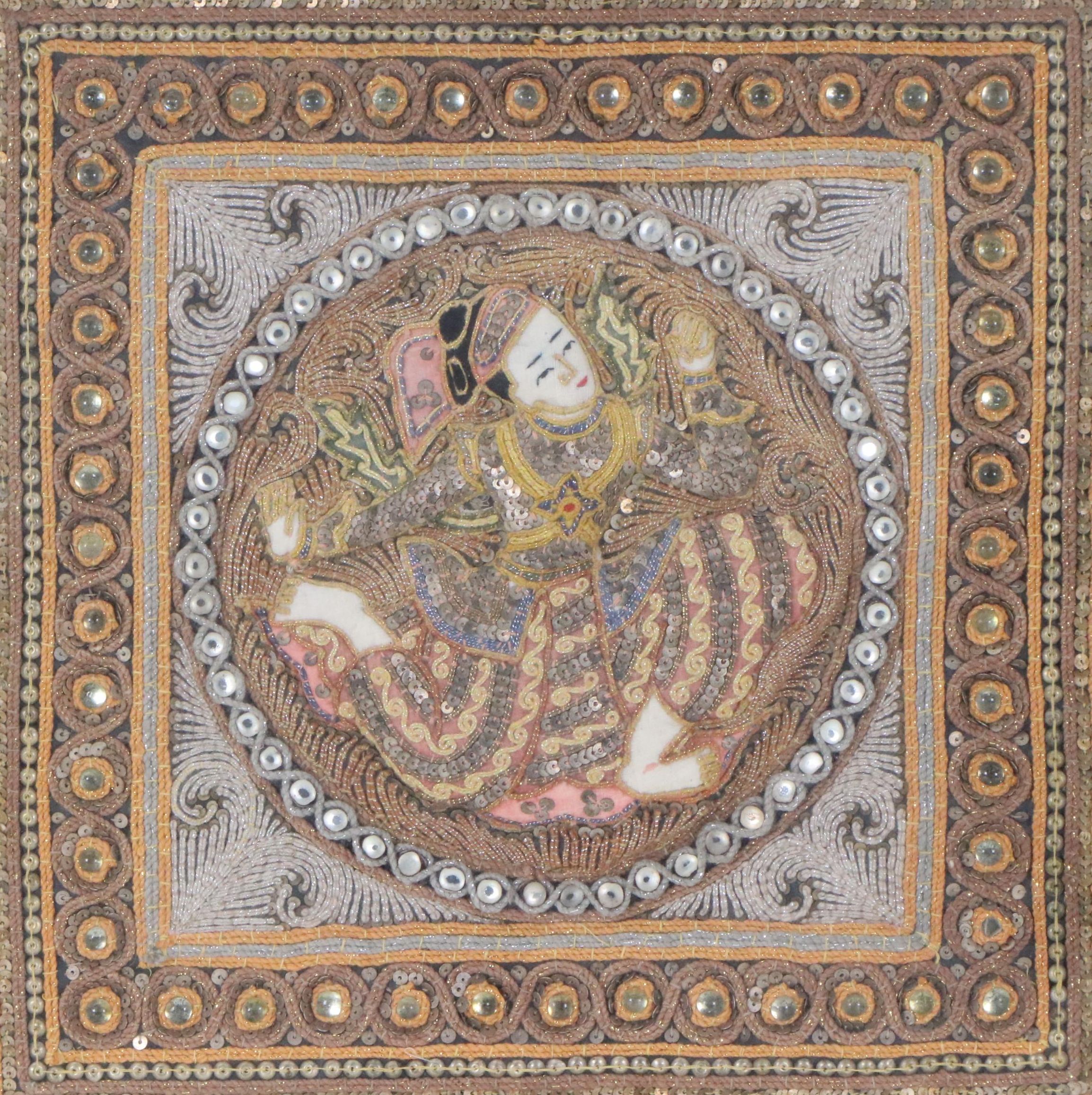 Burmese Hand-Embroidered, Beaded and Embellished Kalaga Panel