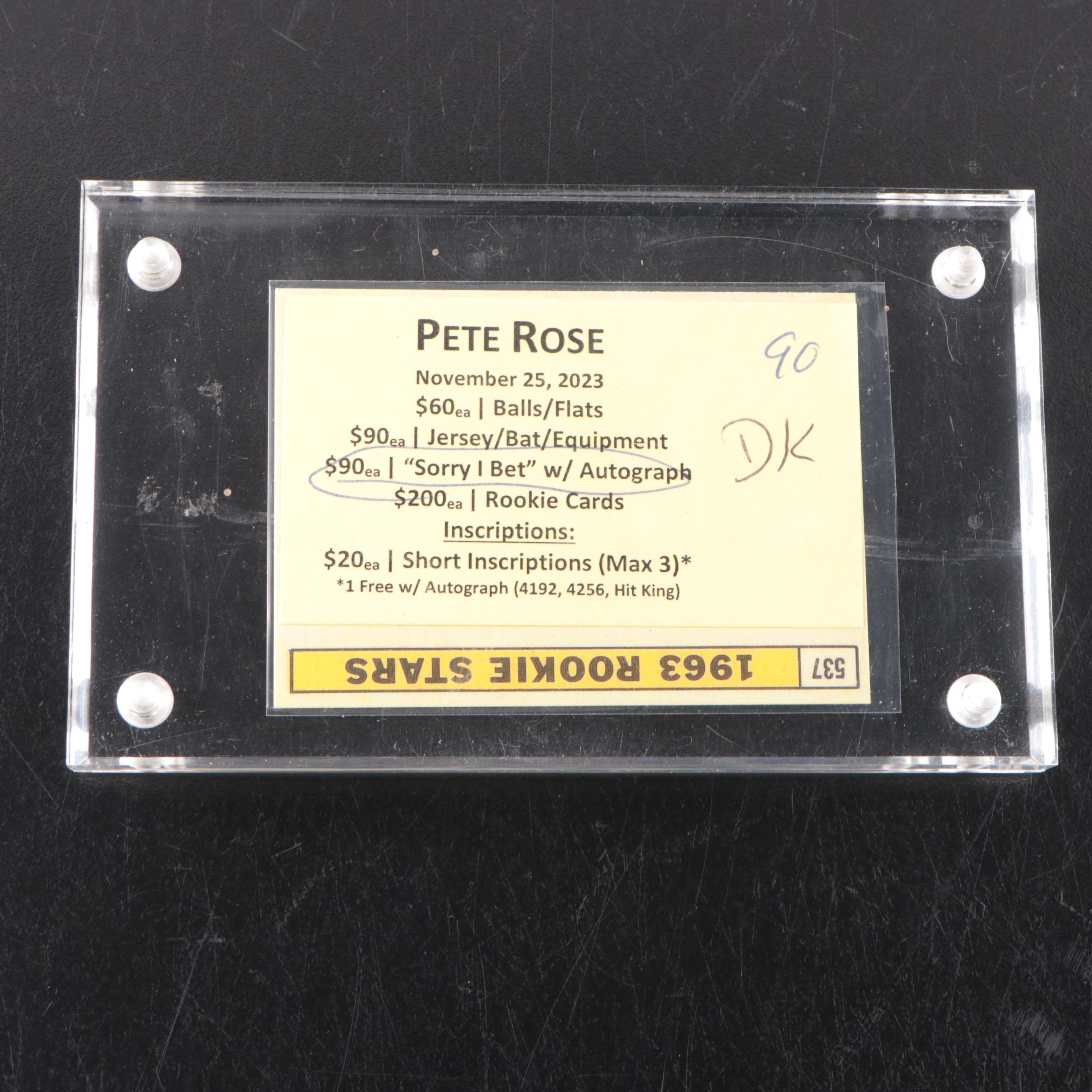 Pete Rose Signed Rookie Reprint with 1964 Topps Baseball Card