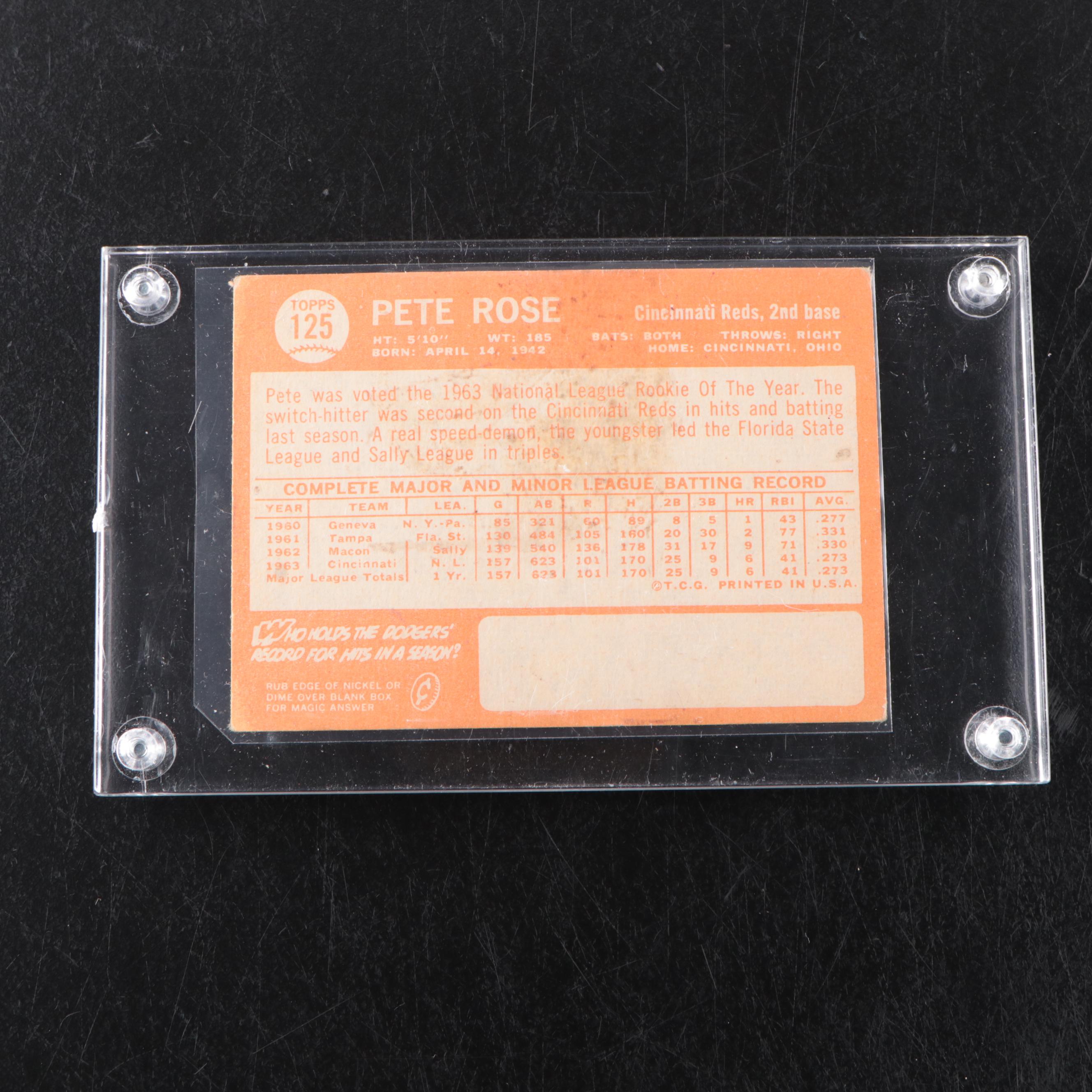 Pete Rose Signed Rookie Reprint with 1964 Topps Baseball Card