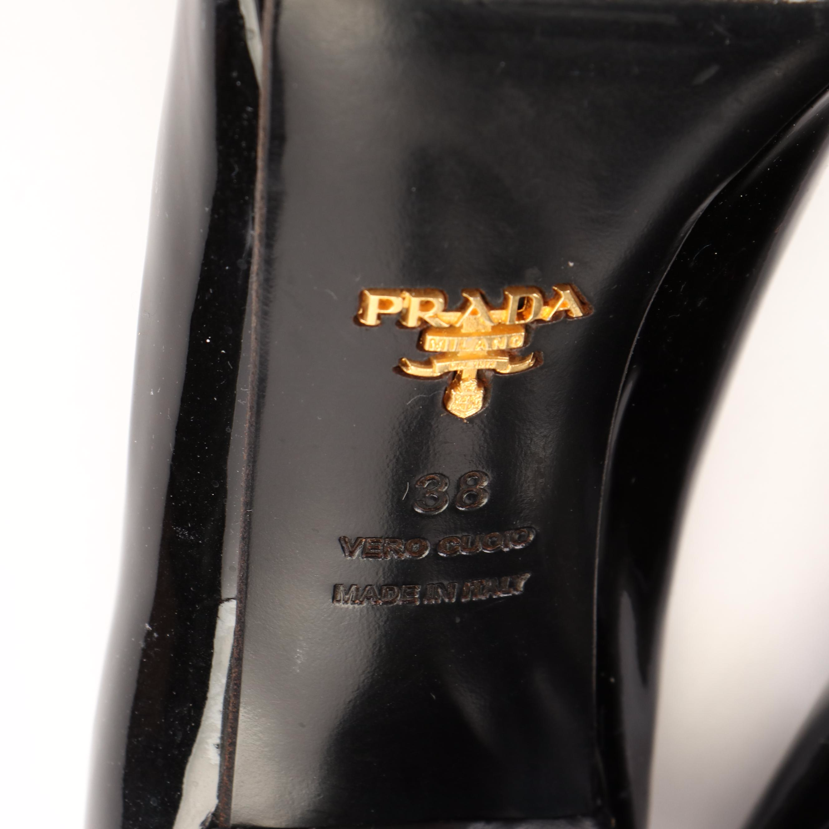 Prada Patent Leather High Heels with Scalloped Edges and Peep Toe