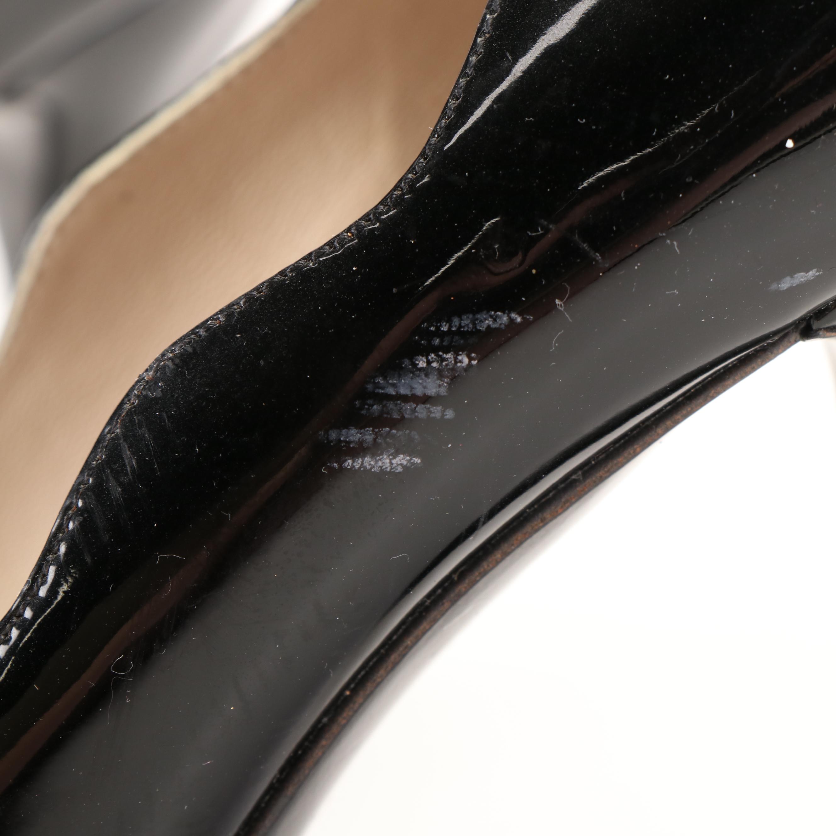 Prada Patent Leather High Heels with Scalloped Edges and Peep Toe