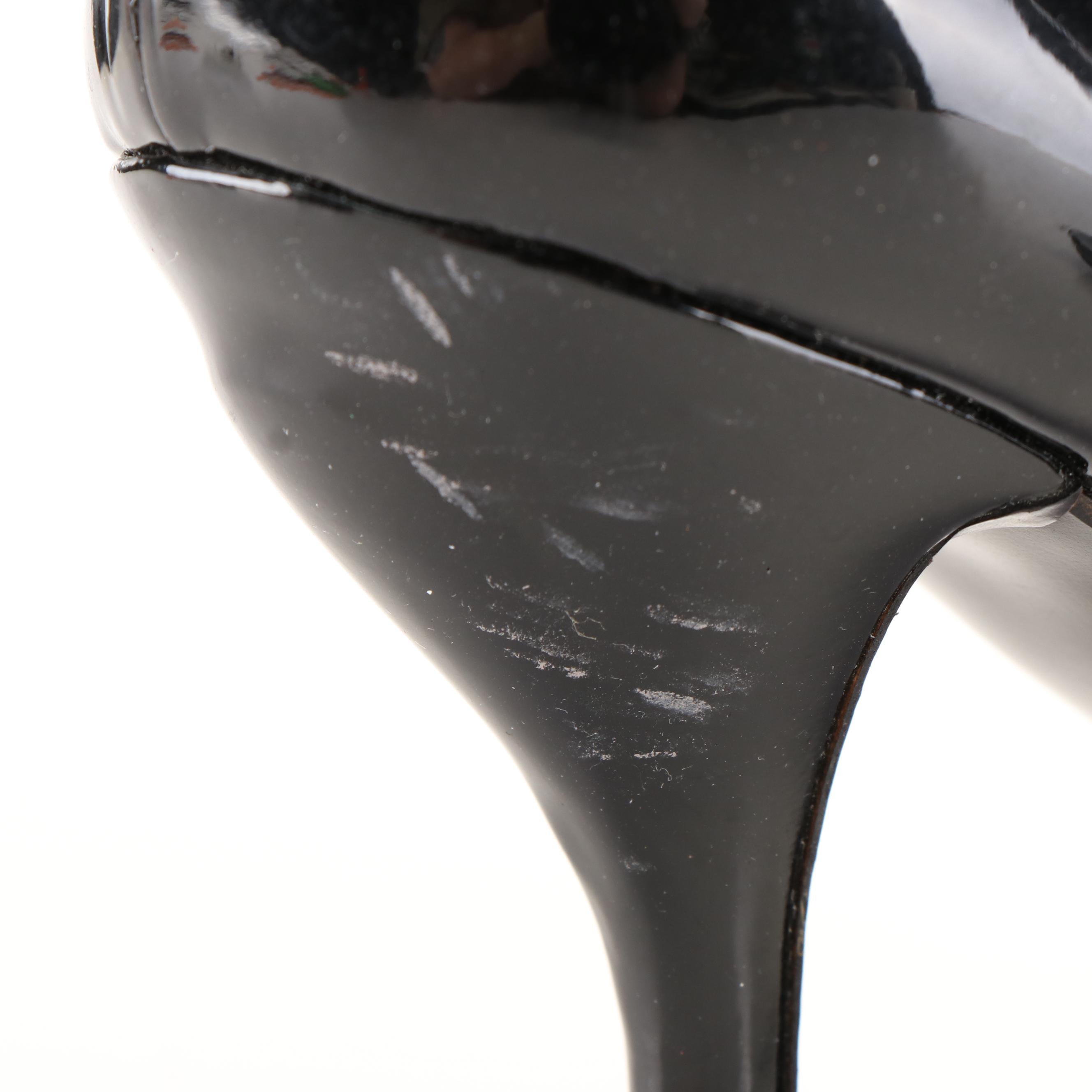 Prada Patent Leather High Heels with Scalloped Edges and Peep Toe