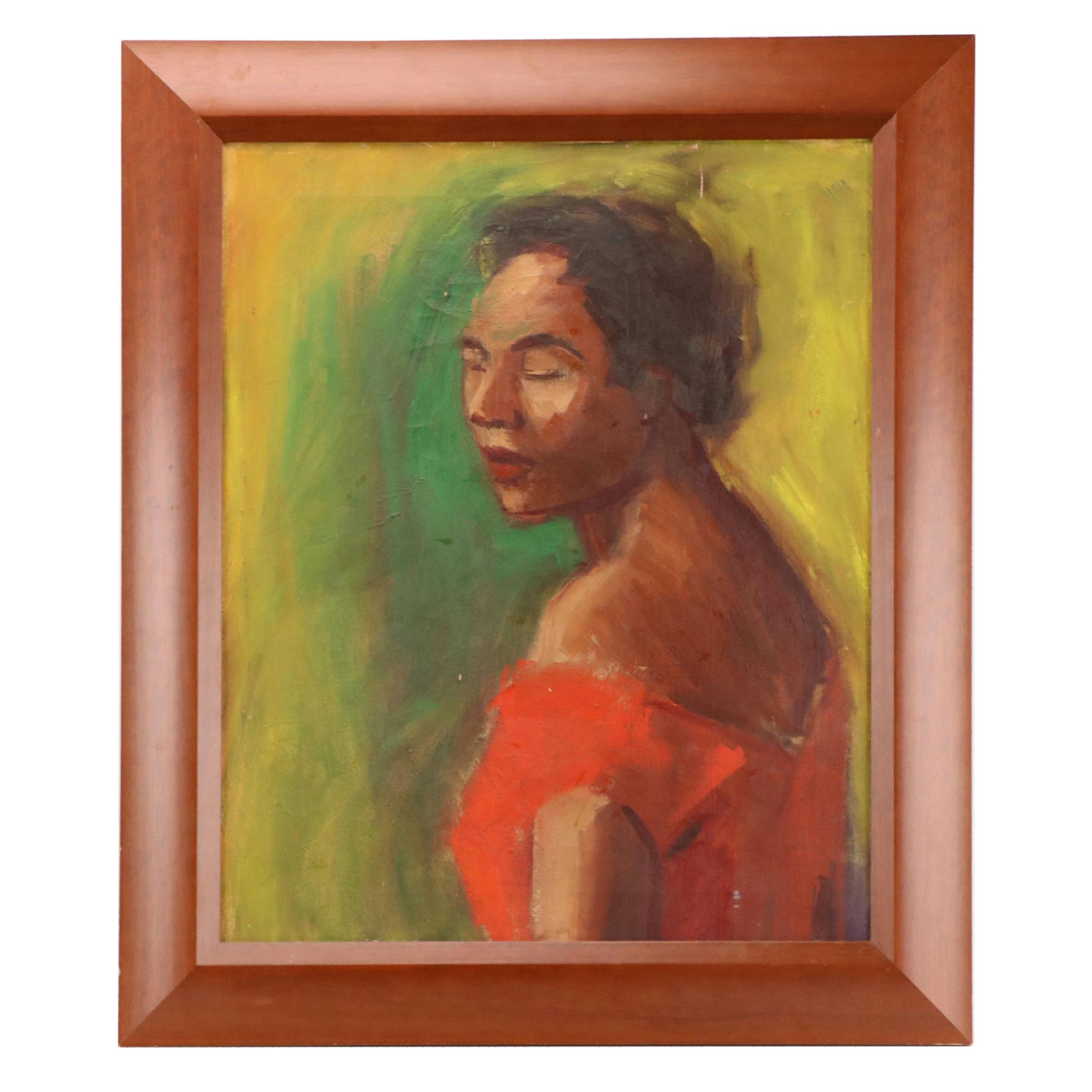 Portrait Oil Painting of Woman in Red Dress