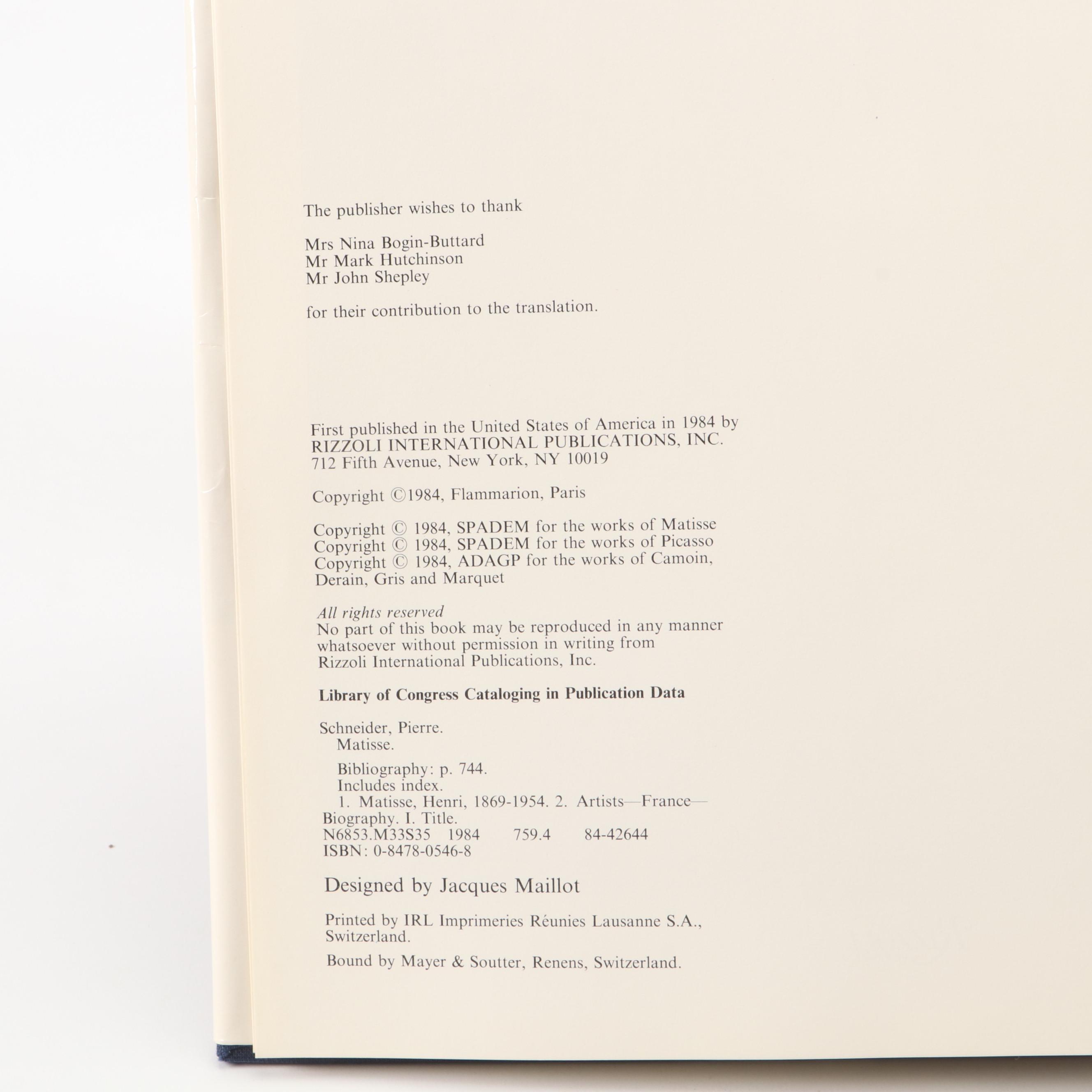 "Matisse: The Man and His Art" by Jack Flam with "Matisse" by Pierre Schneider