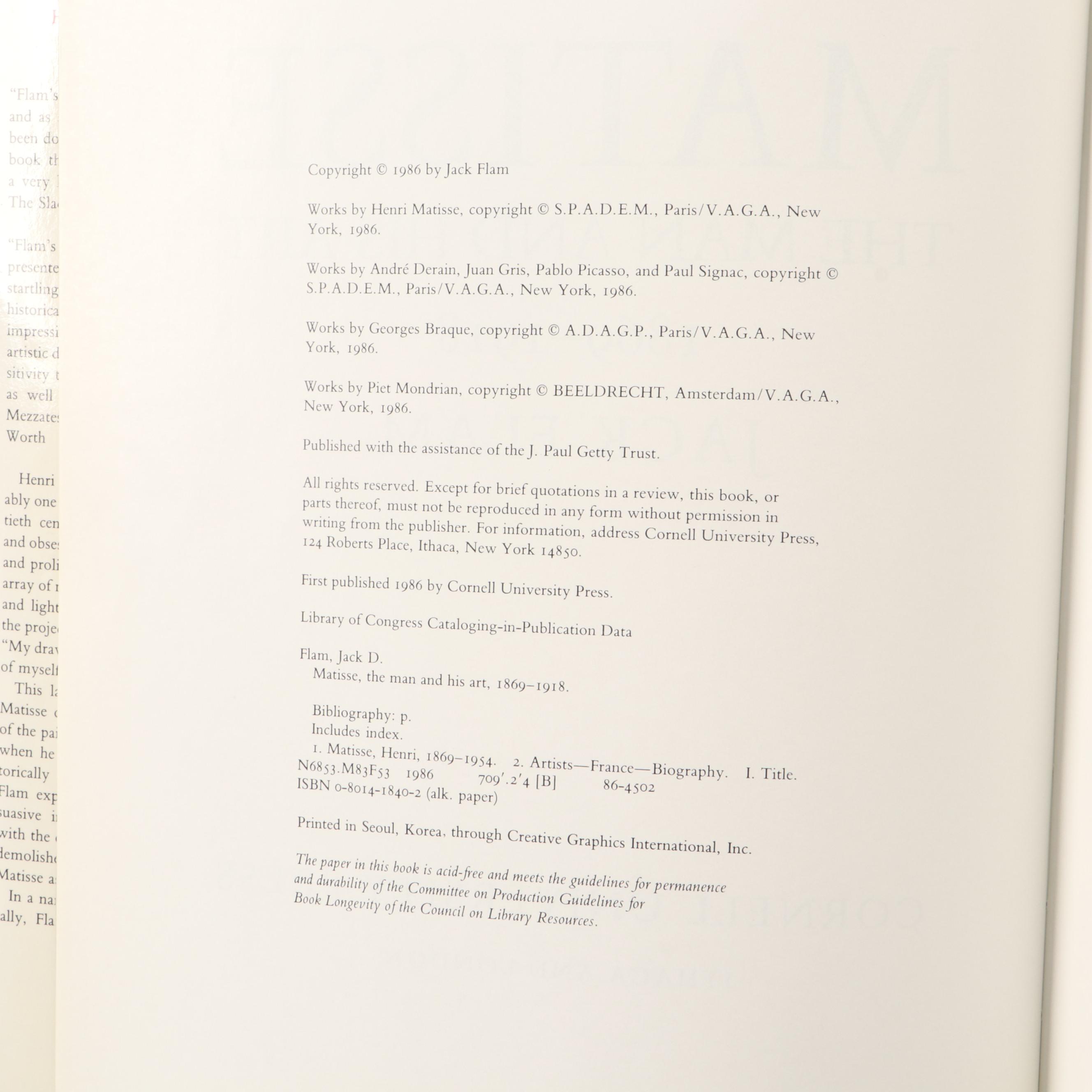 "Matisse: The Man and His Art" by Jack Flam with "Matisse" by Pierre Schneider