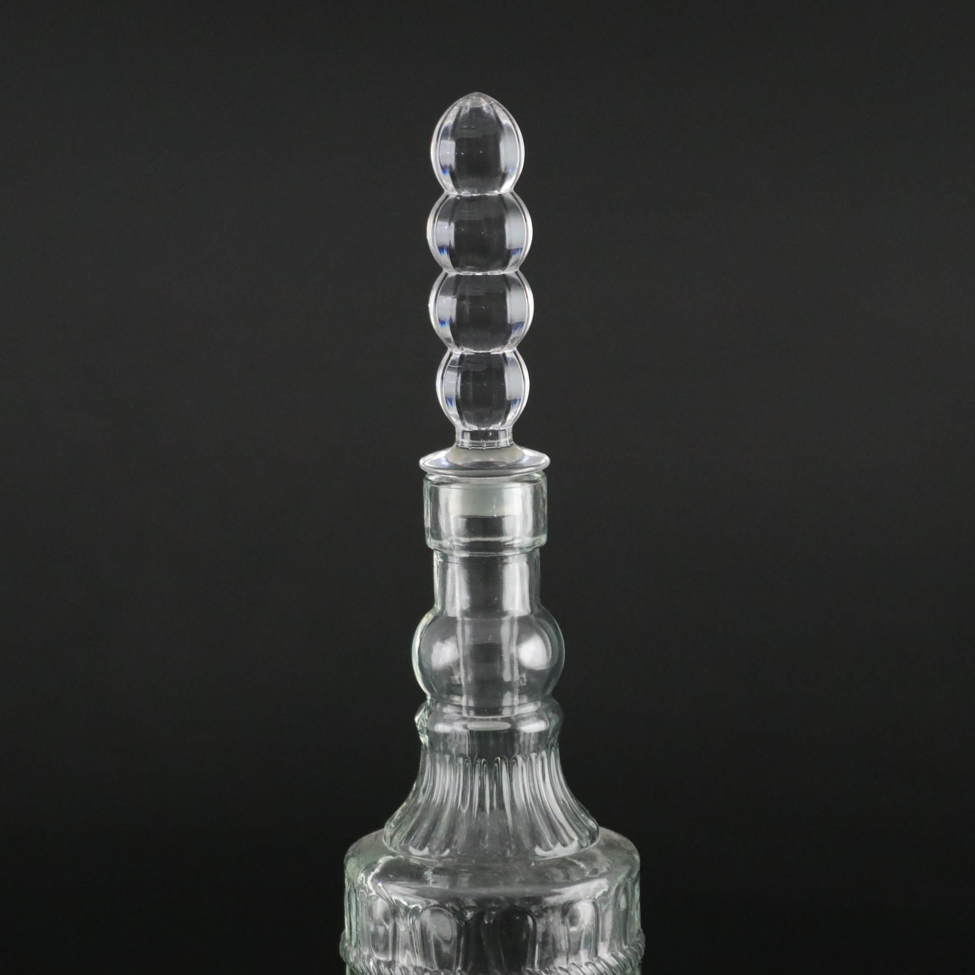 Pair of Molded Glass Bottles with Decorative Crystal Stoppers