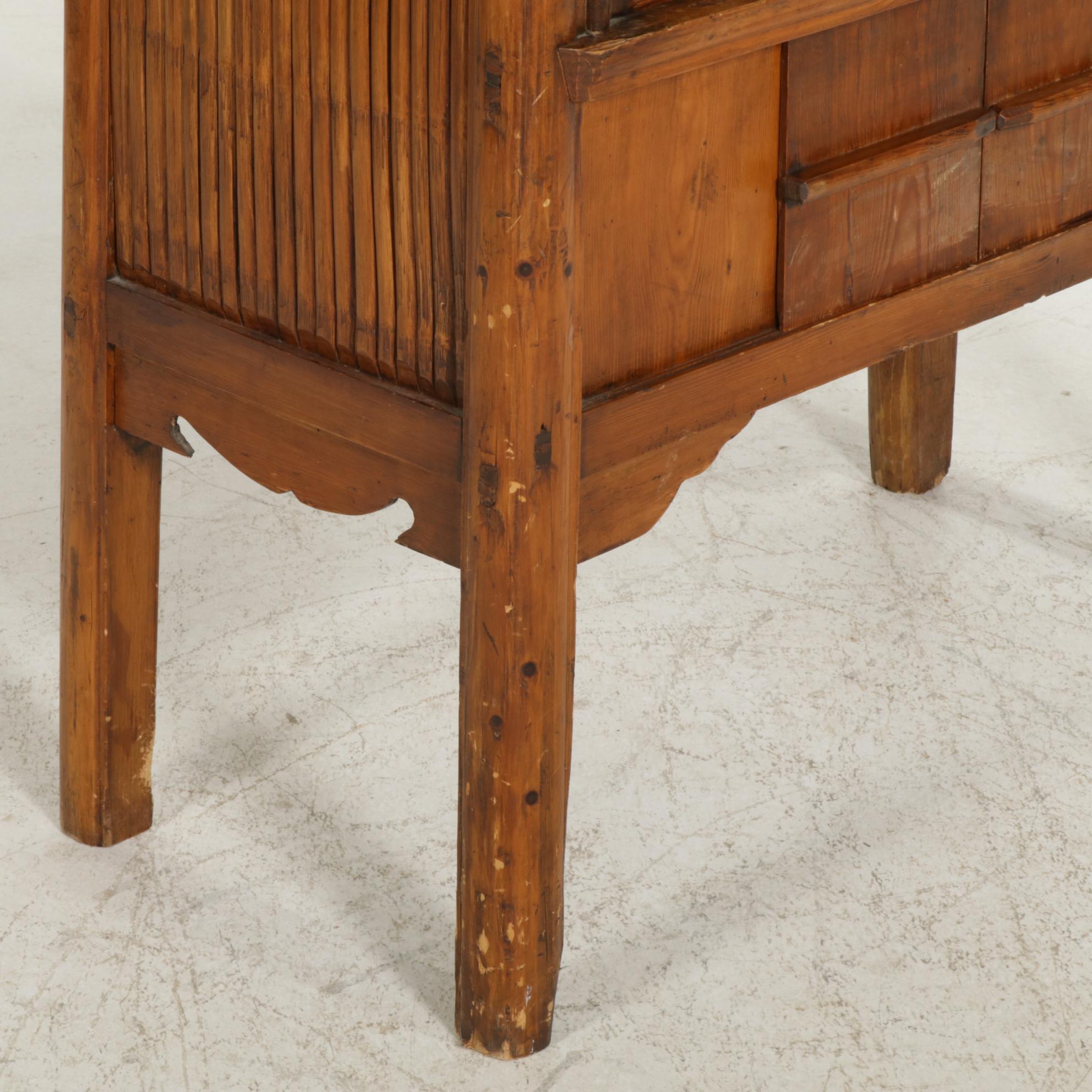 Asian Rustic Wood and Bamboo Storage Cabinet, Mid to Late 20th Century