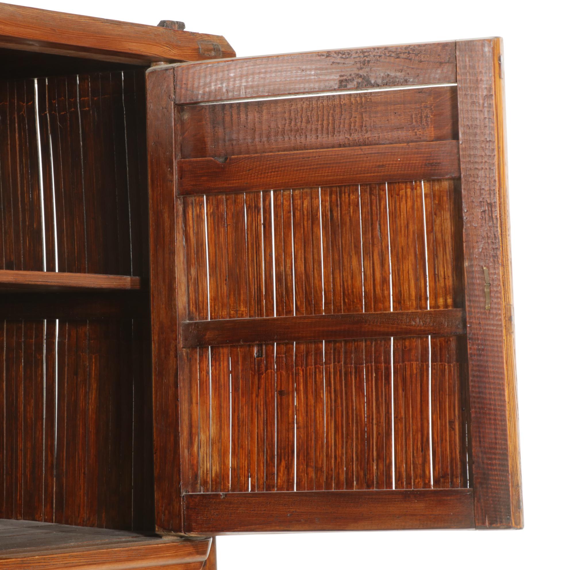 Asian Rustic Wood and Bamboo Storage Cabinet, Mid to Late 20th Century