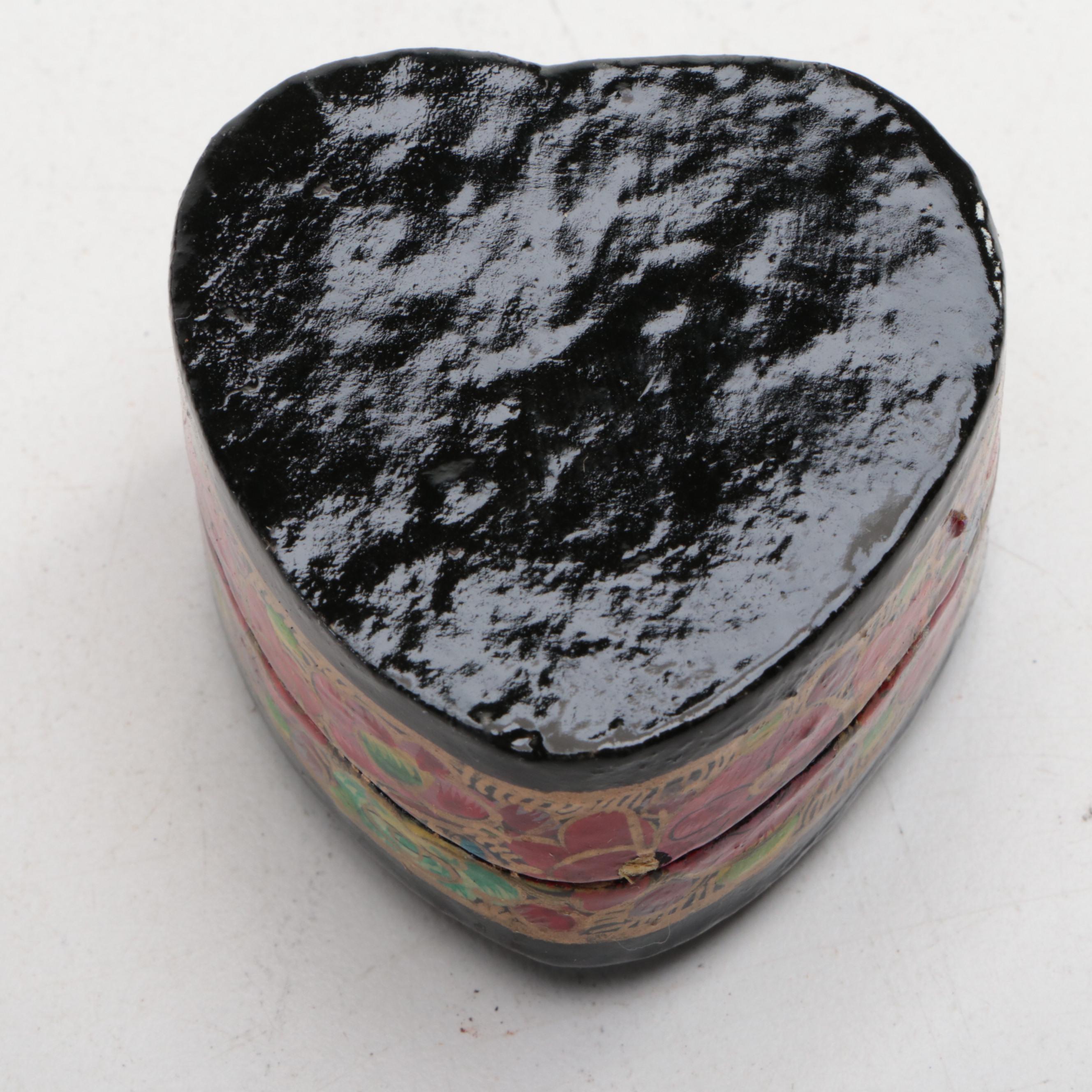 Indian Folk Art Hand-Painted Kashmiri Papier-Mâché Boxes