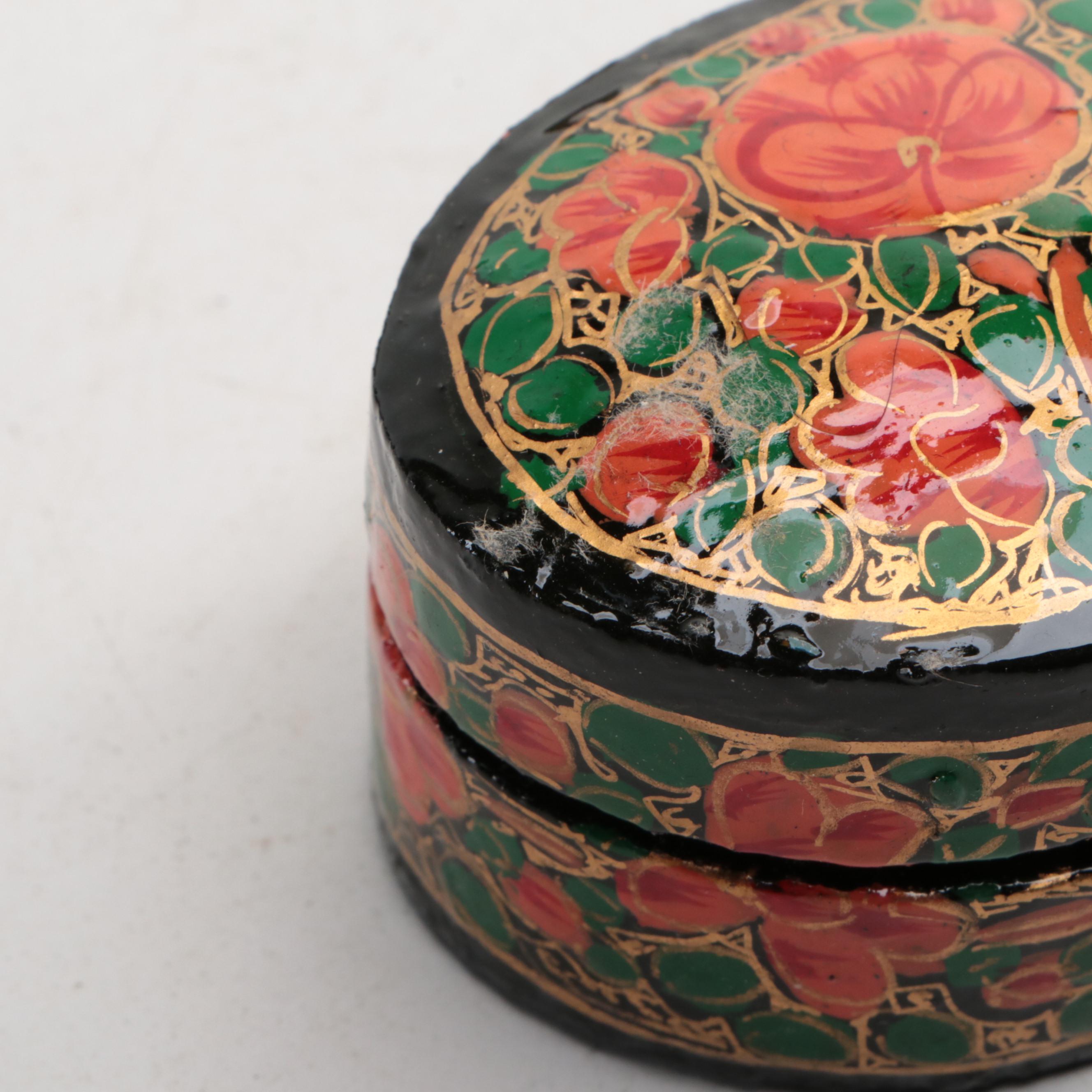 Indian Folk Art Hand-Painted Kashmiri Papier-Mâché Boxes