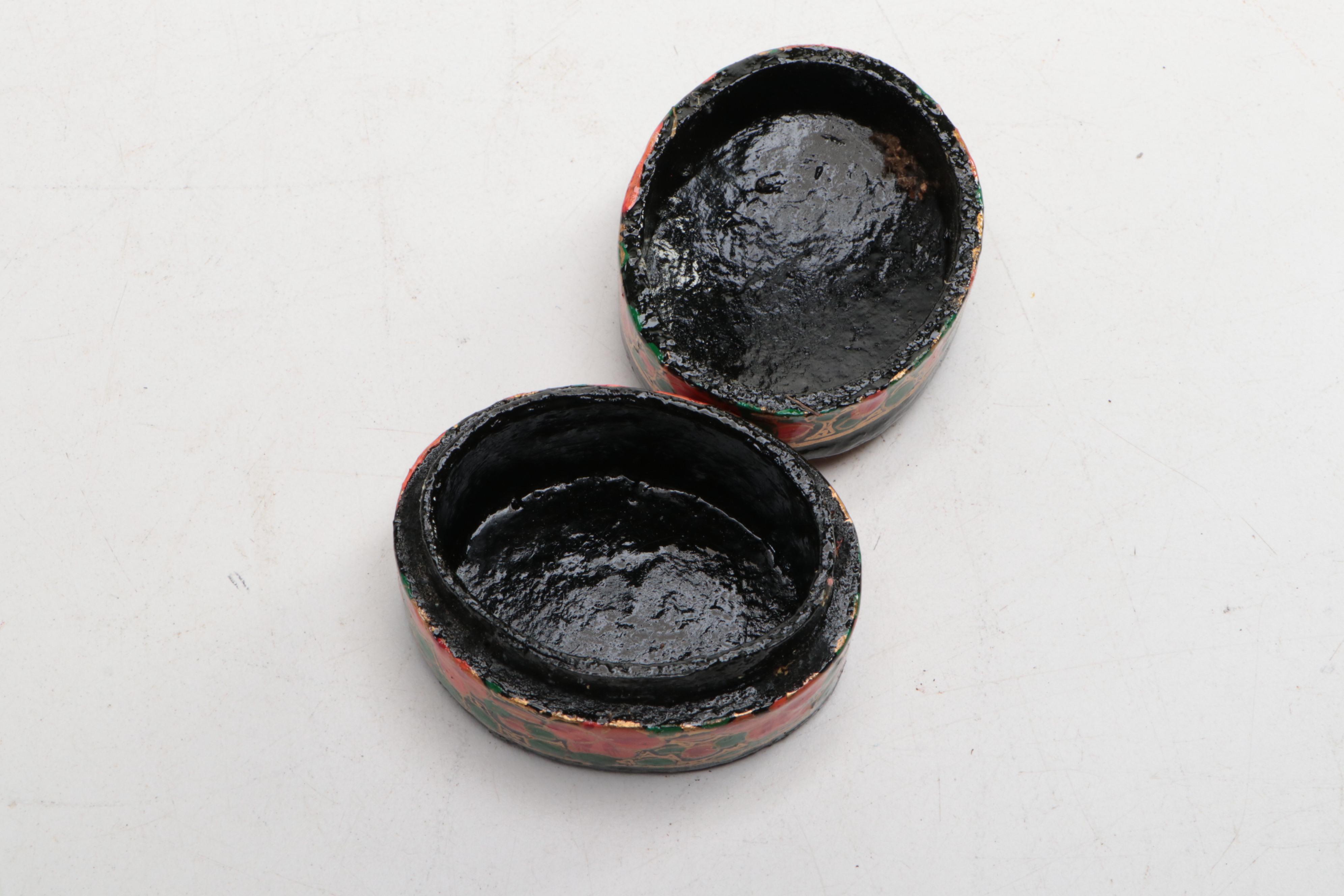 Indian Folk Art Hand-Painted Kashmiri Papier-Mâché Boxes