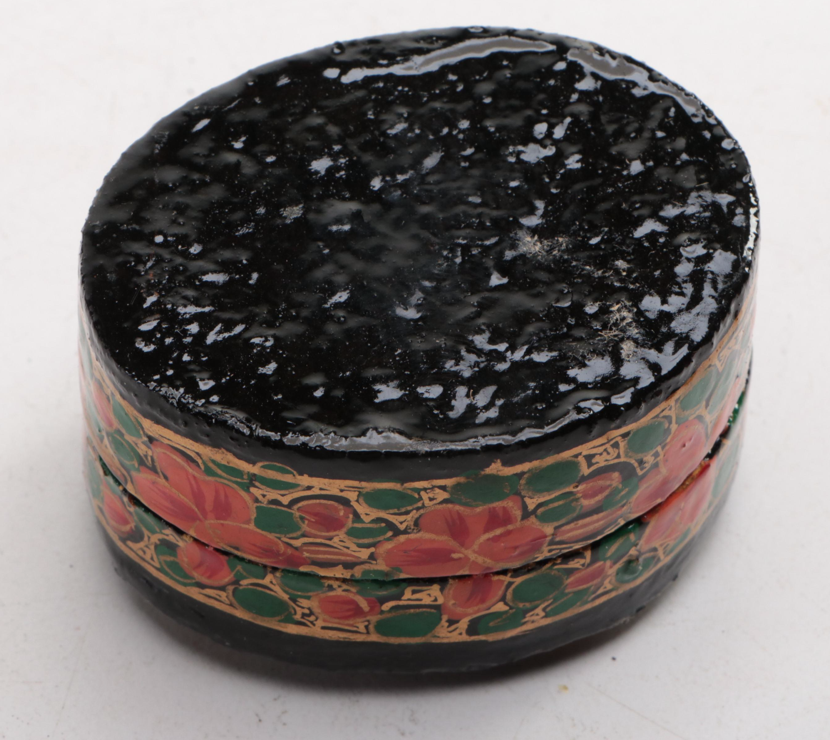 Indian Folk Art Hand-Painted Kashmiri Papier-Mâché Boxes