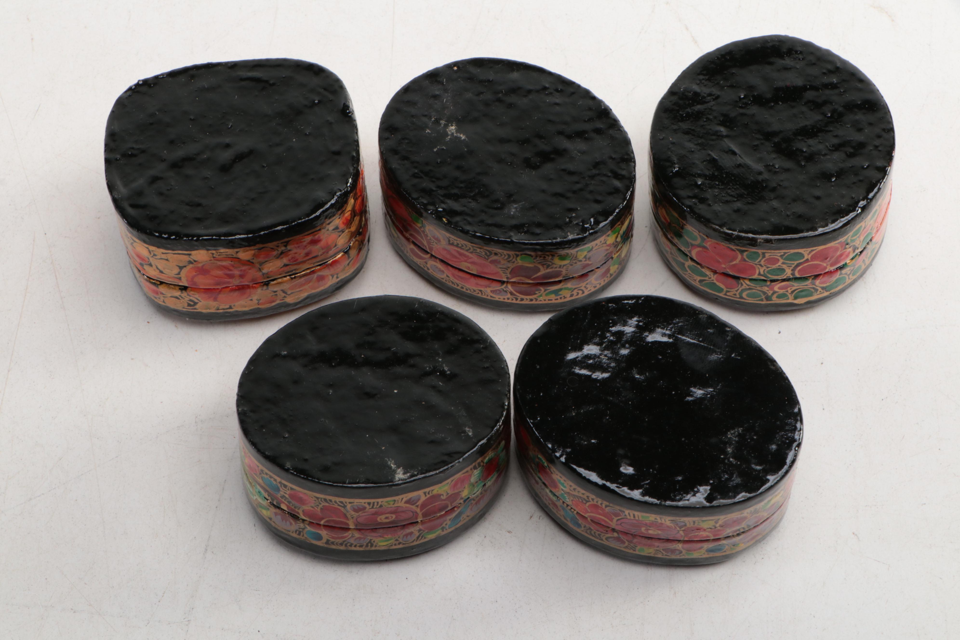 Indian Folk Art Hand-Painted Kashmiri Papier-Mâché Boxes