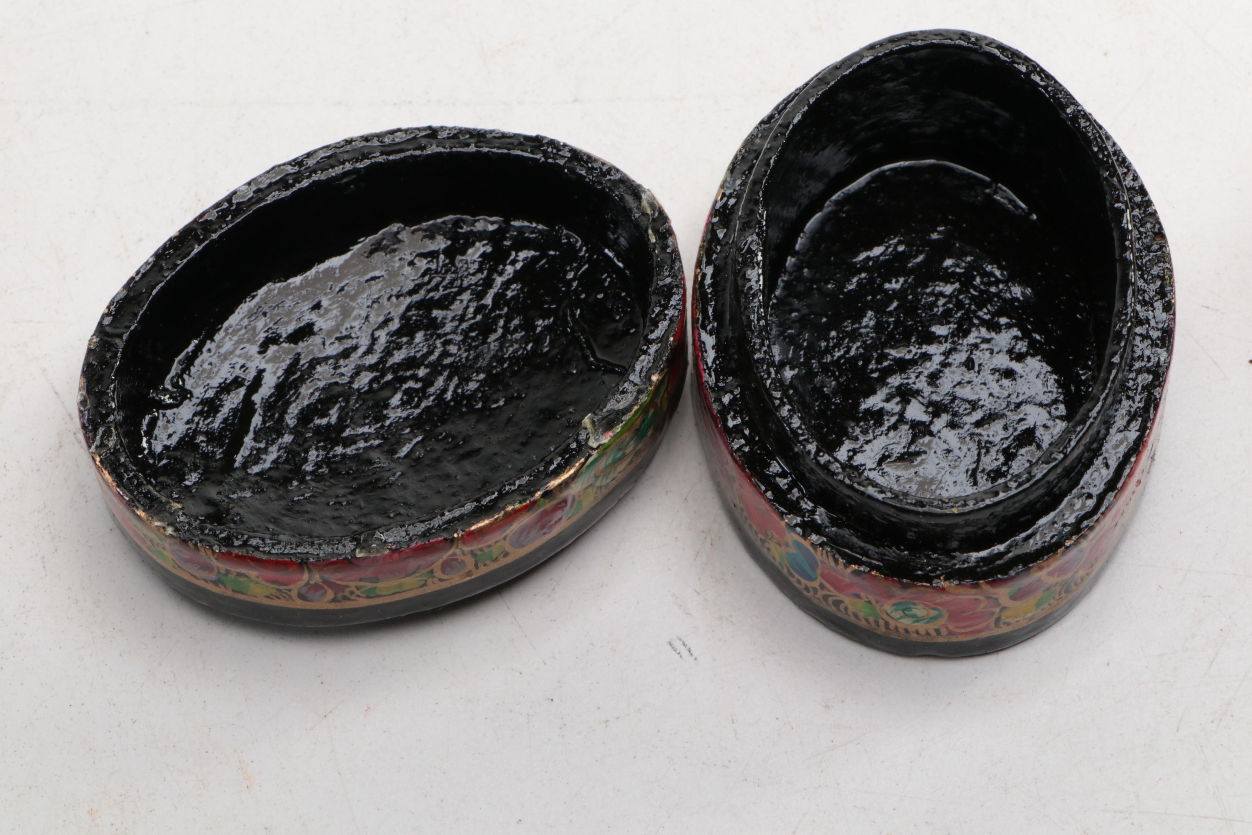 Indian Folk Art Hand-Painted Kashmiri Papier-Mâché Boxes