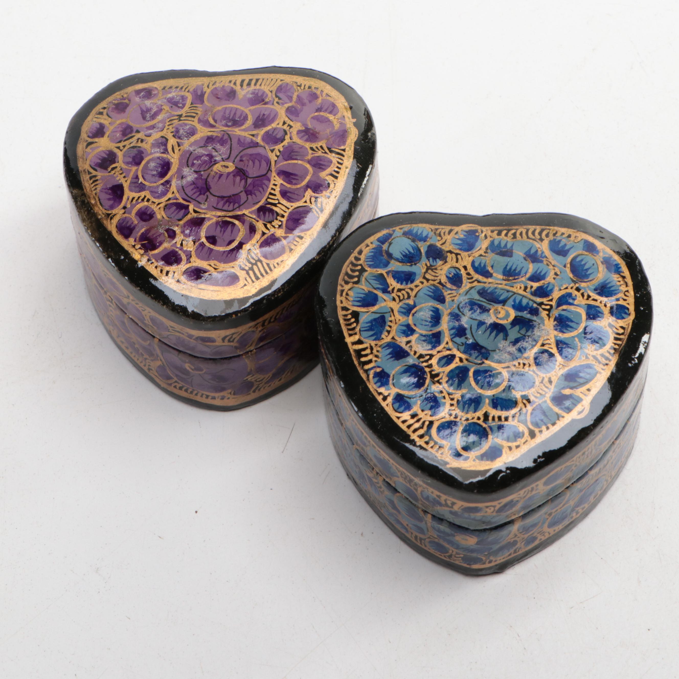 Indian Folk Art Hand-Painted Kashmiri Papier-Mâché Boxes