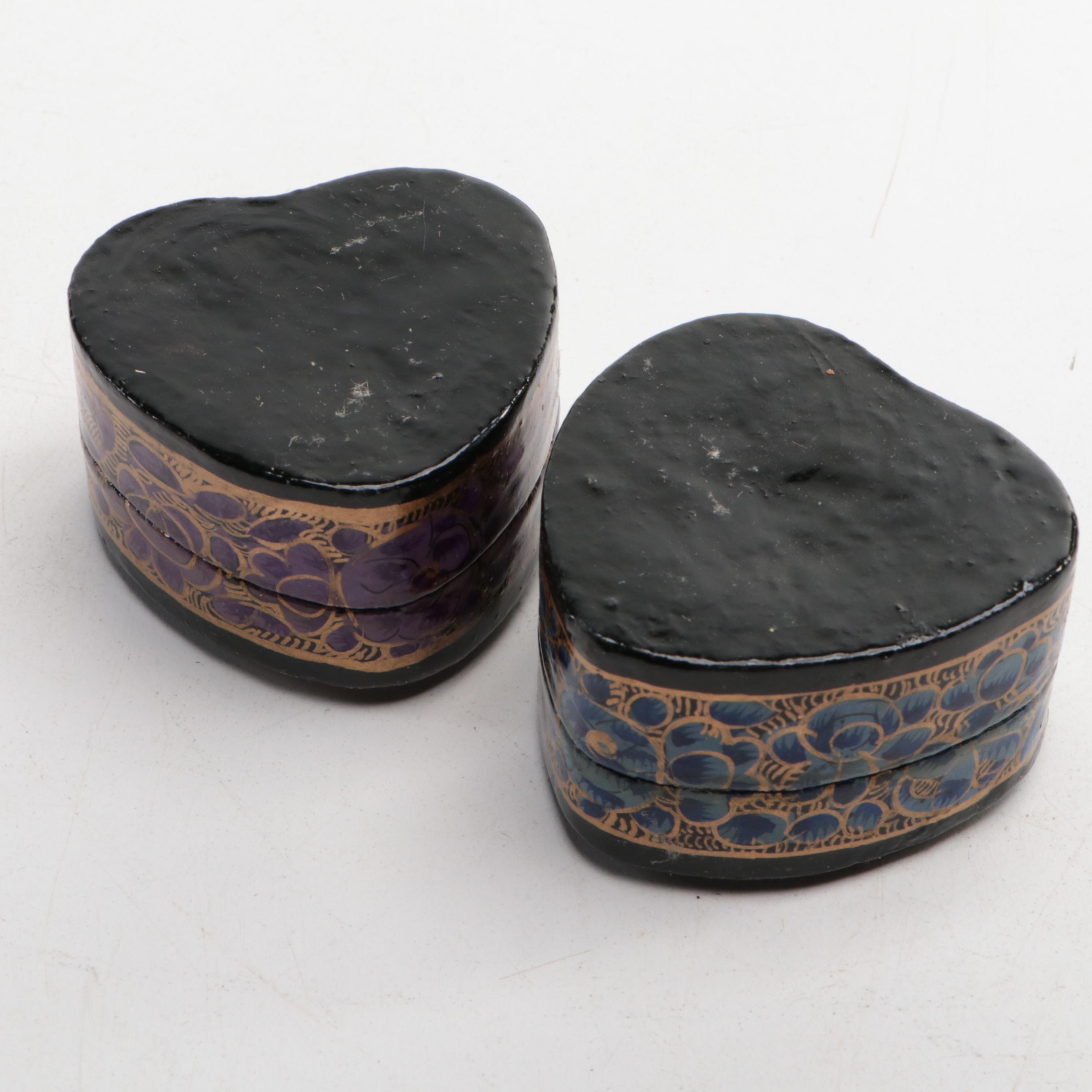 Indian Folk Art Hand-Painted Kashmiri Papier-Mâché Boxes